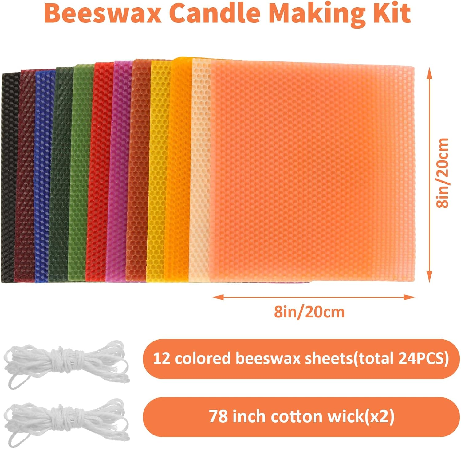 GBACHOOSE 24PCS Beeswax Candle Making Kit 8X8 Inch Beeswax Sheets for Candle Making, 12 Colorful Beeswax Sheets Create Your Own Unique Candles image number 2