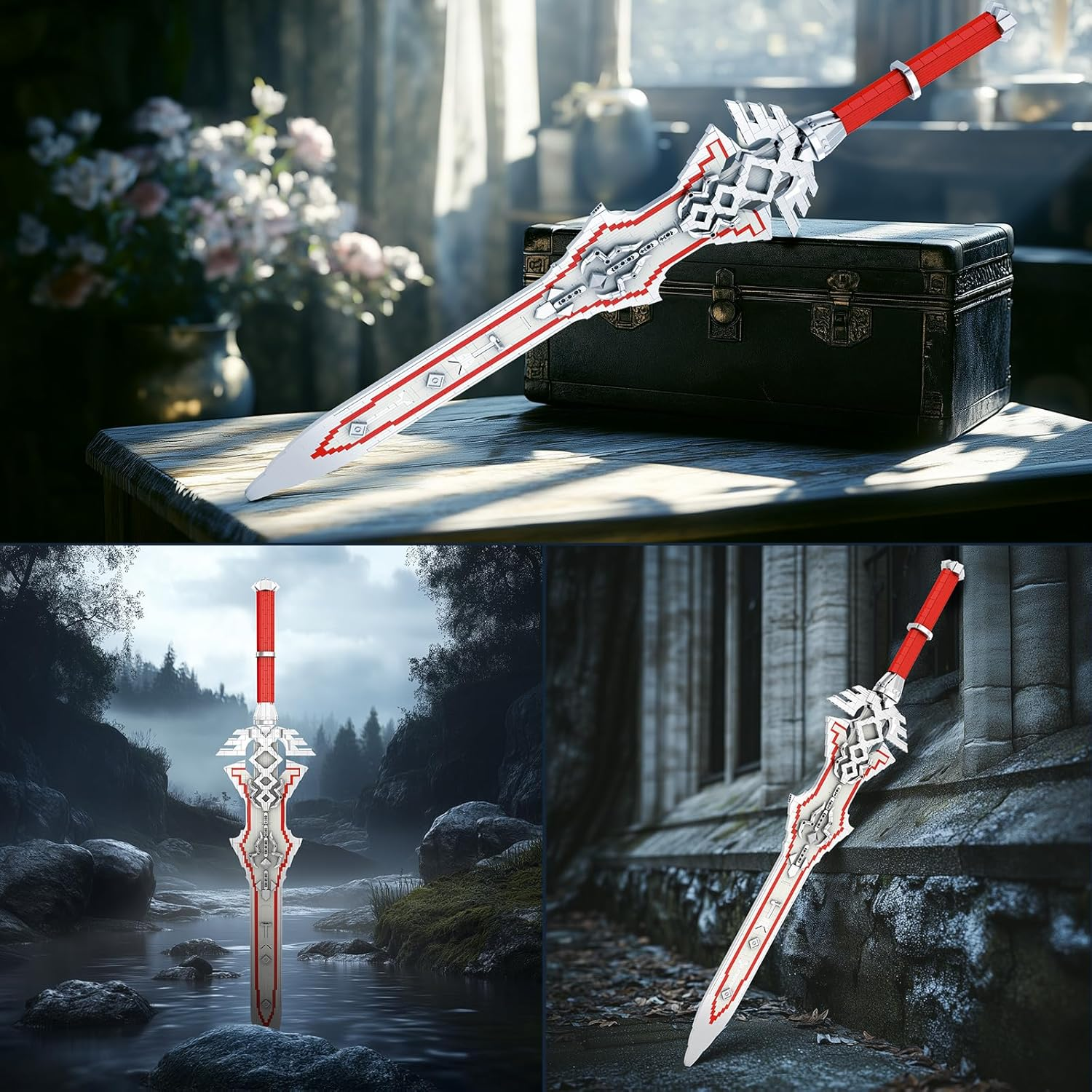 Reobrix Sword Building Kits for Adults, Cool Royal Claymore 99015 Collectible Construction and Display Model, Cosplay Toy Sword Anime Style Sword Home Office Decoration (981 Pieces) - Silver image number 2