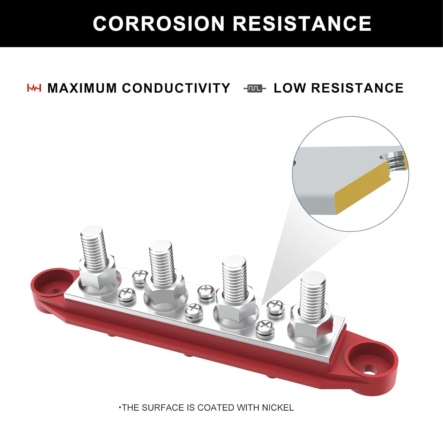 Upgraded Bus Bar 250A 12V Power Distribution Block with 3/8" (M10) 4-Posts Terminals Block with Cover for Automotive, Marine, Battery System(Black & Red) image number 3