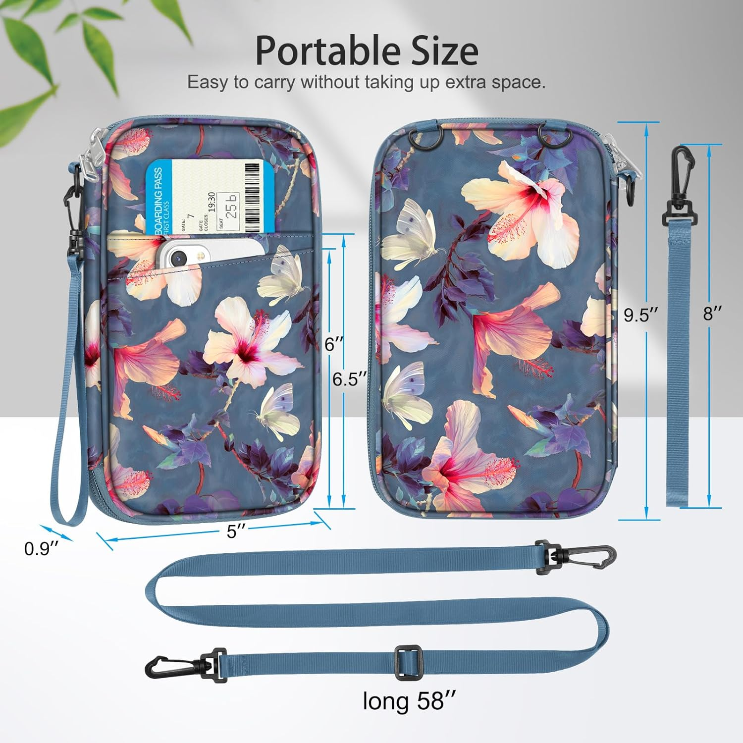 Fintie Family Passport Holder for Travel, 6 People Big Capacity RFID Blocking Travel Document Organizer Clutch Bag with Pen Holder Keychain Credit Cards Case Cover for Women Men, Blooming Hibiscus image number 1