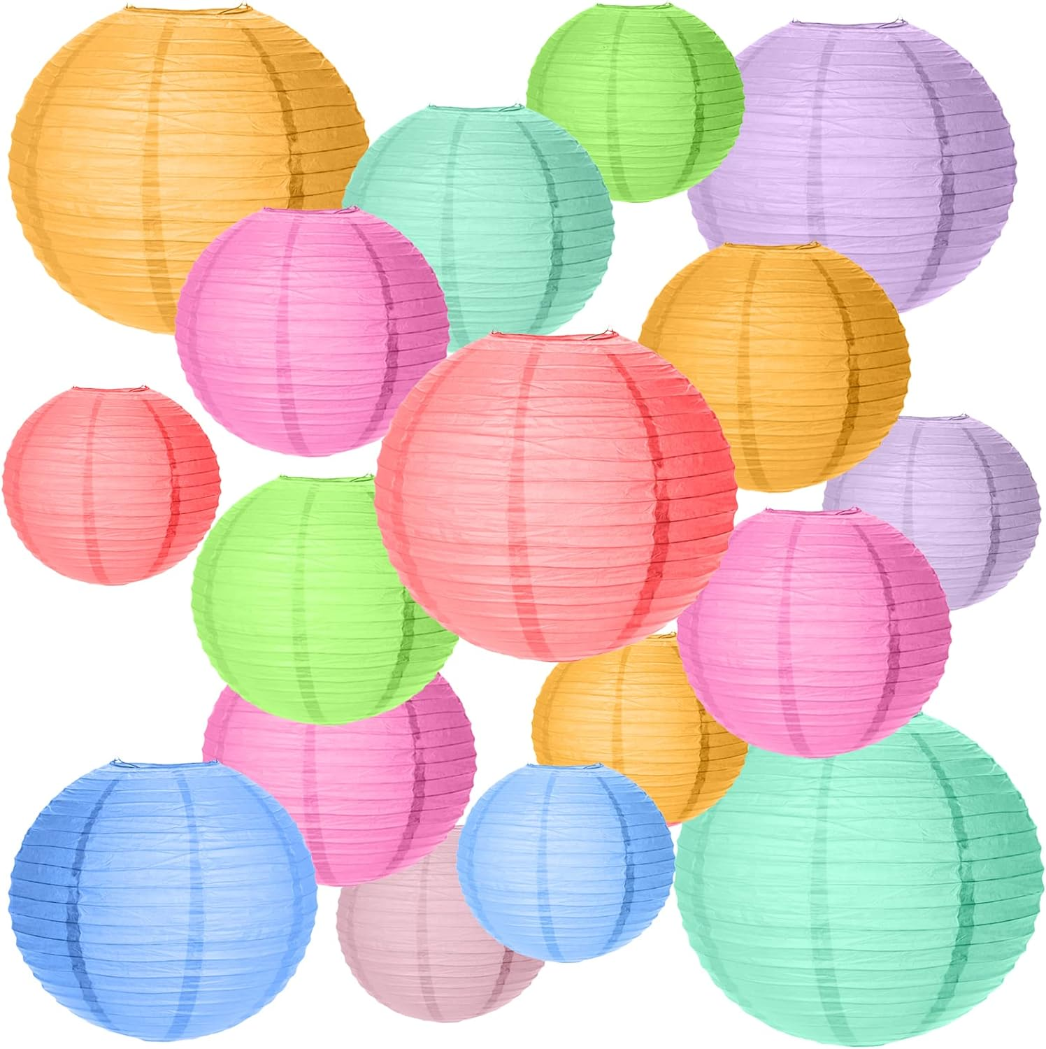 20 Pcs Paper Lanterns, Colorful Chinese round Lantern Hanging Decorations Sizes 4" 6" 8" 10" Hanging Decorative Lamp Shades for Party, Garden,Celebrations,Weddings (Assortment of Colours and Sizes) image number 4