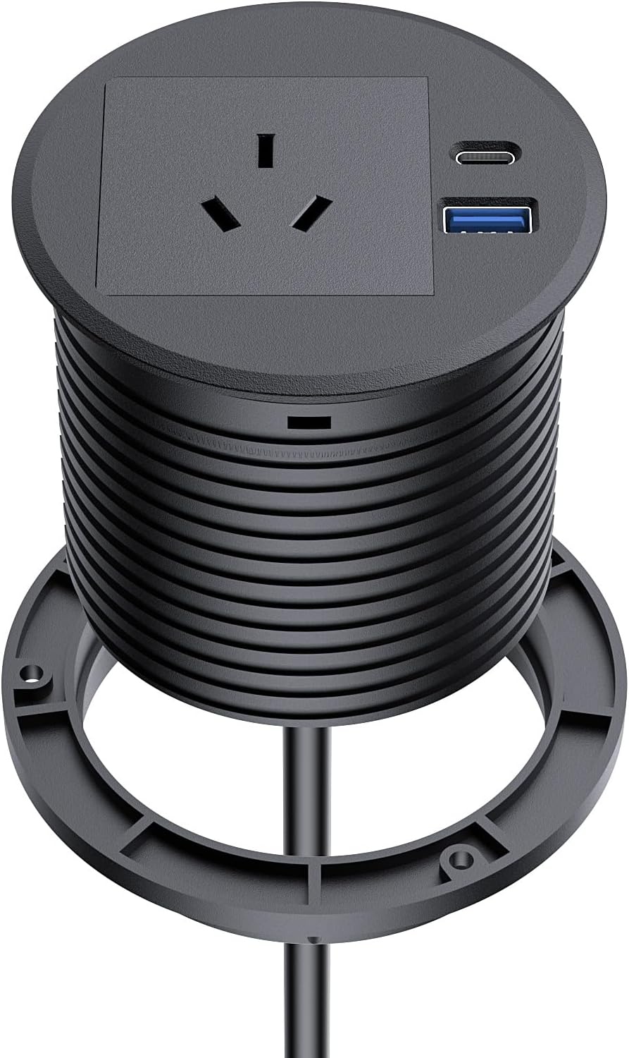 Desk Power Grommet, Haylink Recessed Power Board 80Mm Hole Grommet with AC Outlets, PD 20W USB A+C Ports, 2M Cable, Furniture Power Board for Home Office Workshop, Black image number 4