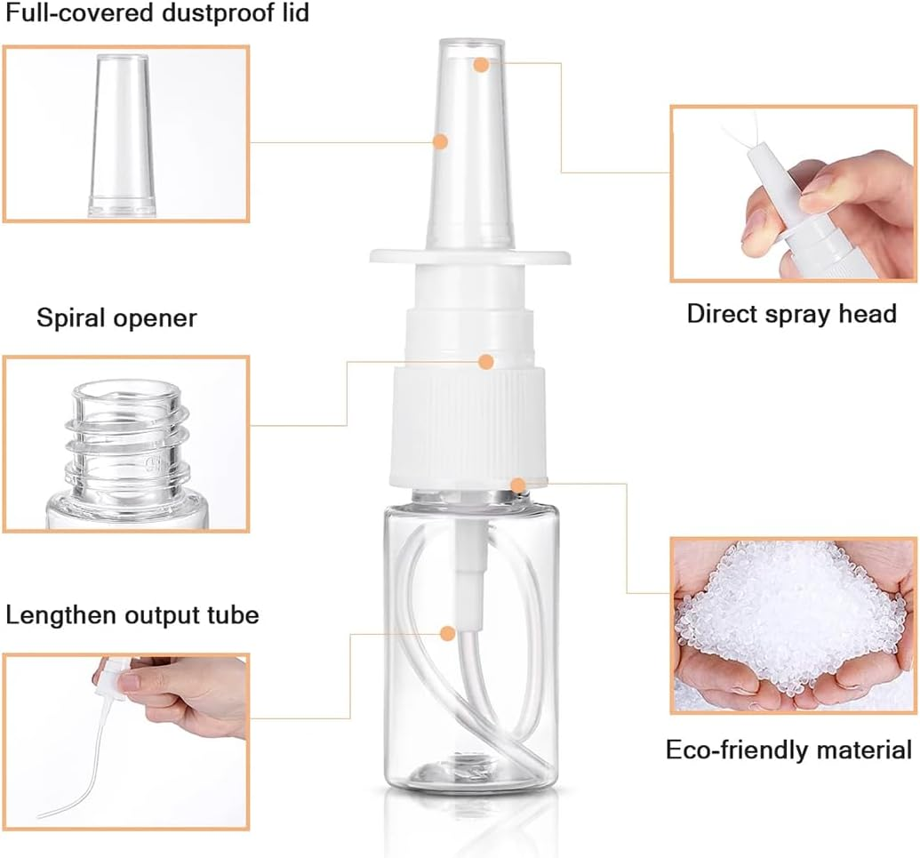 NTRUXZP Pack of 5 Nose Spray Bottles, 20 Ml Transparent Empty Nose Spray, Reusable Nose Spray Bottles, Small Bottles, Fine Spray Mist, Essential Oils, Saline Solution image number 1