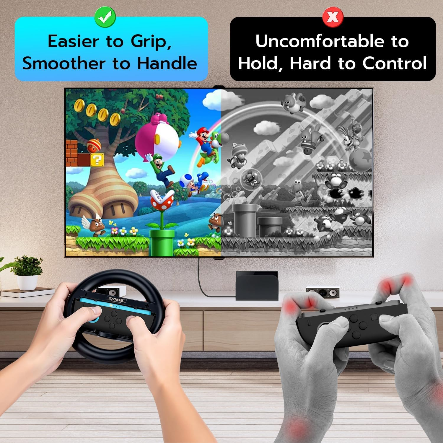 Mcbazel Steering Wheels for N-Switch2 Joy Con - Racing Controller Accessories with Ergonomic Grip & L/R Triggers, Easy Install for Mario Kart, Family Gaming Compatible with All Switch 2 Games(2-Pack) image number 5