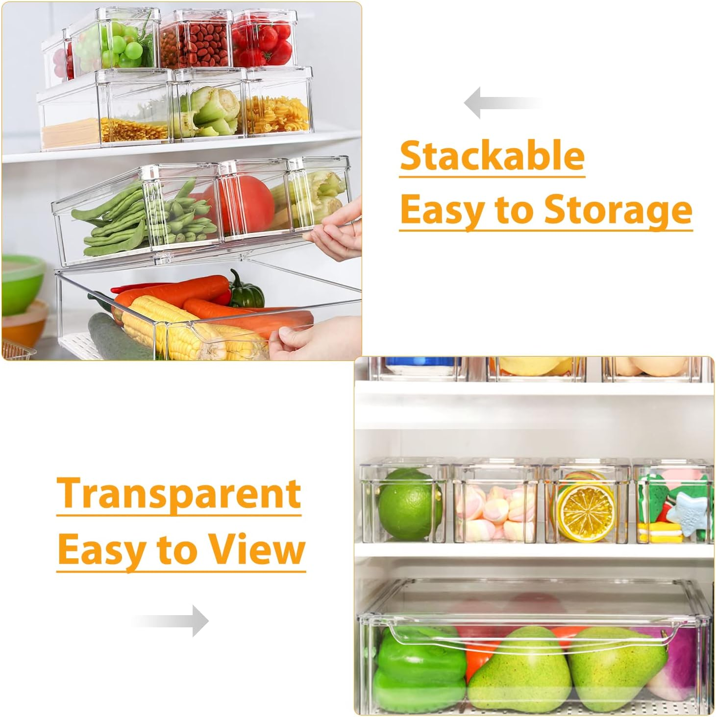 BY for Kitchen & Home 10 Pack Fridge Organizer Bins, Clear Stackable Refrigerator Storage with Lids and Removable Drain Tray, Pantry Storage Containers for Fruit, Food, Vegetable, Bpa-Free image number 4