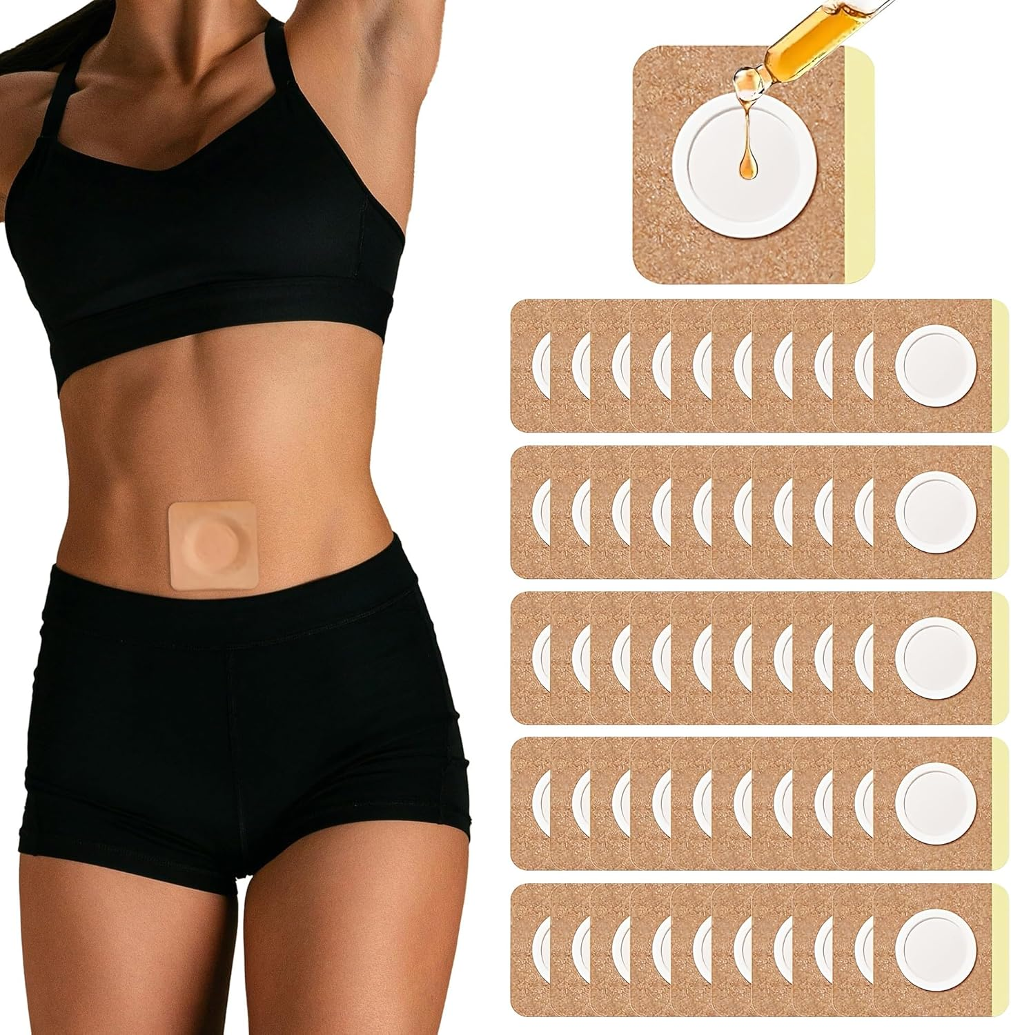 50Pcs Castor Oil Pack Wrap Patches for Belly Button, Cotton Self-Adhesive Castor Oil Wrap Patch, Highly Absorbent Anti-Leakage, Portable,Easy Use image number 3