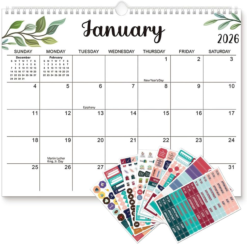 Geli Wall Calendar 2026-2027 with 8 Pieces Sticker, January 2026 - June 2027, 2026-2027 Monthly Calendar with Thick Paper, Twin-Wire Binding,Large Blocks, Hanging Hook, Holidays image number 1