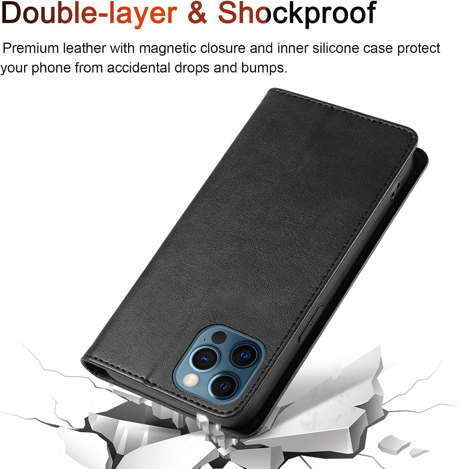 Leonids Leather Wallet Case for Iphone 12/Iphone 12 Pro Case, 6.1-Inch Flip Wallet Cover with Card Slots for Iphone 12/Iphone 12 Pro Cases (Black, Iphone 12/Iphone 12 Pro) image number 2