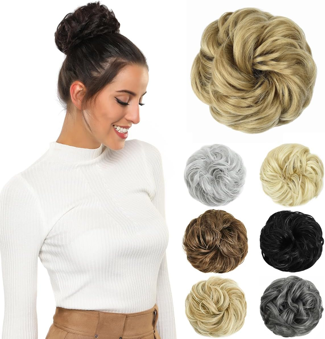Yamel Messy Bun Hair Pieces for Women Hair Bun Extension Platinum Blonde Updo Curly Messy Bun Scrunchie