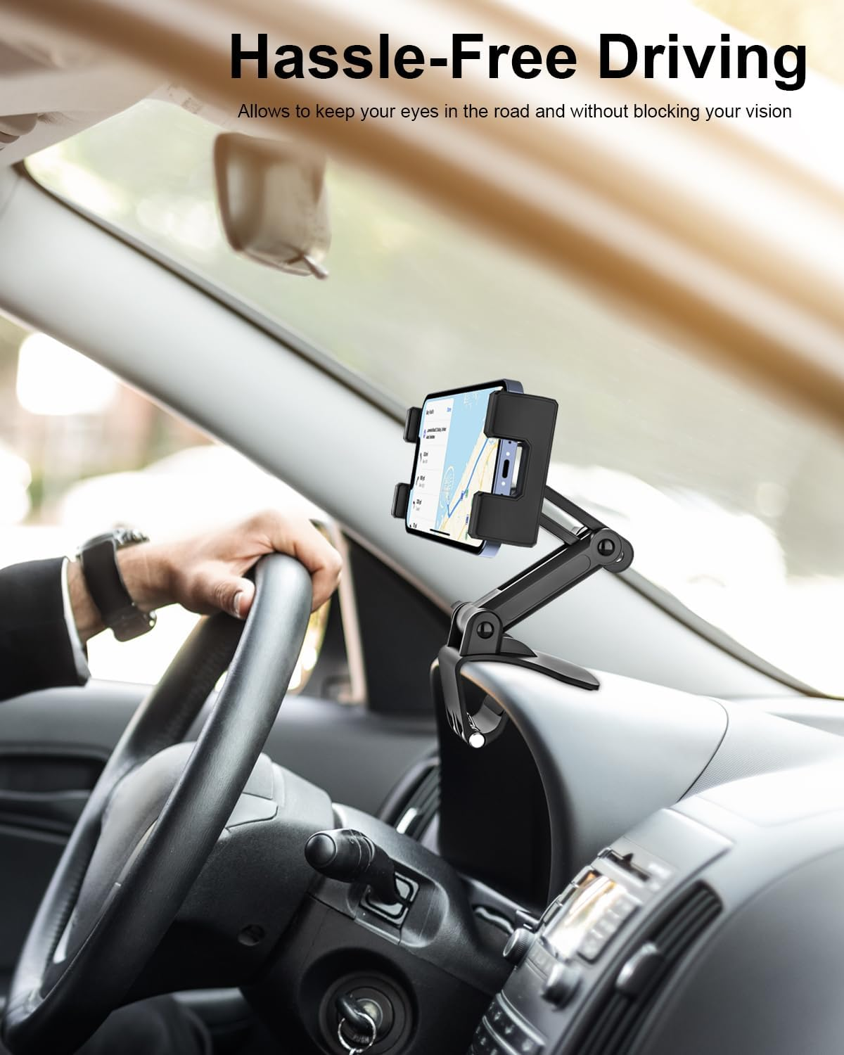 Dashboard Clip Car Phone Mount, Woleyi Car Sun Visor & Rearview Mirror Clamp Phone Tablet Holder with Adjustable Arm for Iphone 14 Pro Max 13 12 11 XS XR X 8, Ipad, More 4-11" Cell Phones and Tablets image number 4