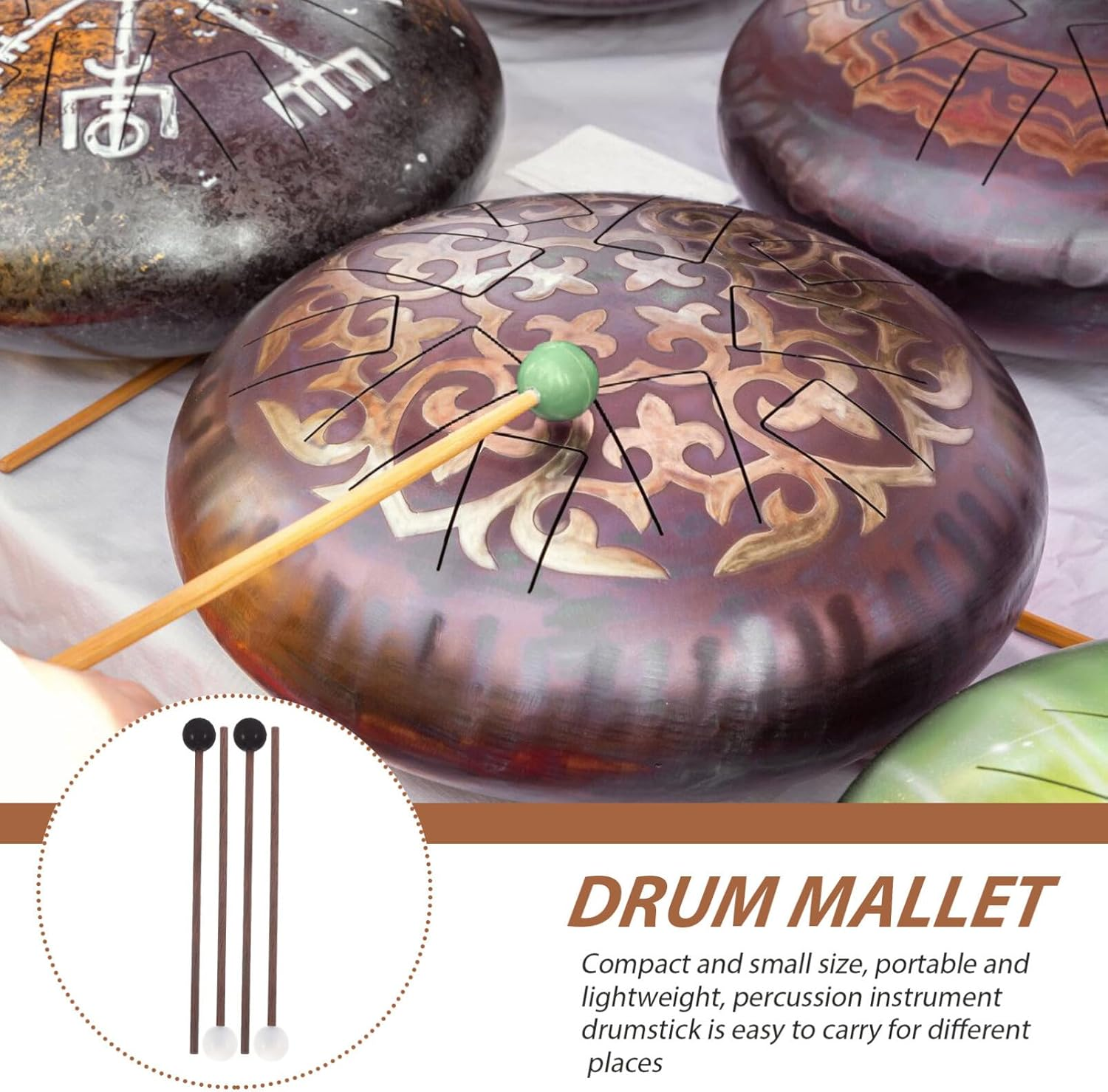 Ifundom Small Steel Tongue Drum Mallets Easy-Grip Drumsticks Rubber Tips for Percussion image number 3