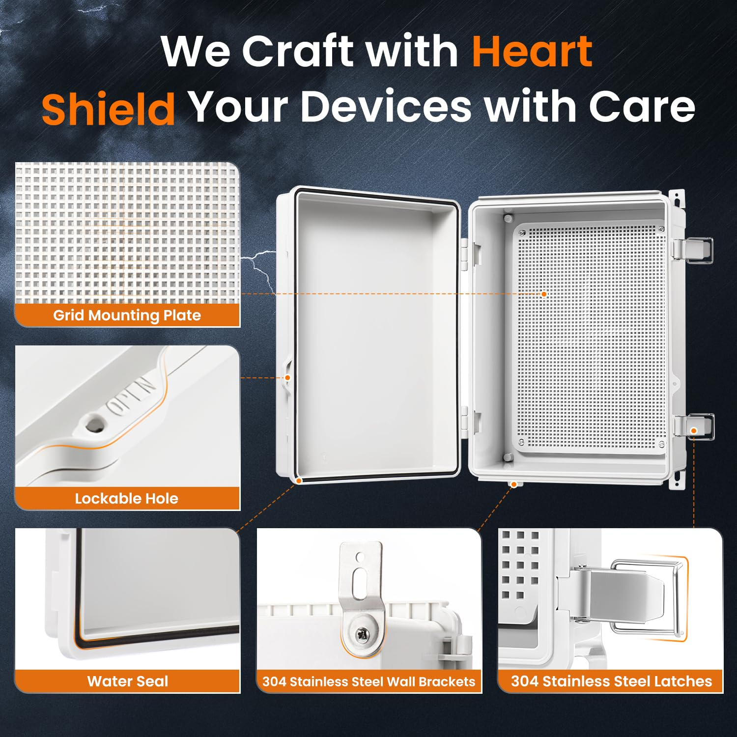 QILIPSU Junction Box with Mounting Plate Hinge Door Dustproof Box ABS Plastic DIY Electrical Project Case IP67 Waterproof Enclosure Grey 370X270X150Mm (14.6"X10.6"X5.9") image number 3