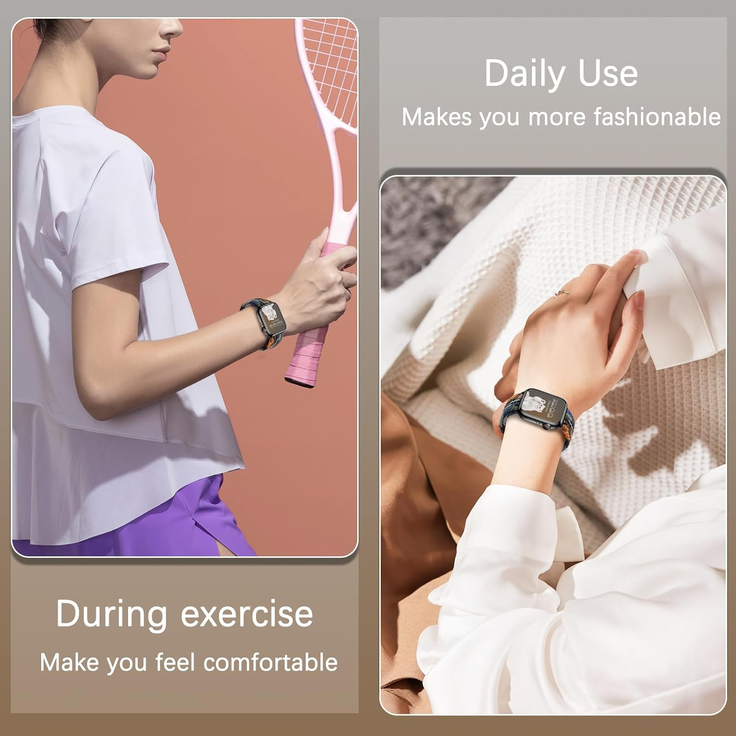 Hinnwer Geflochten Armband F&uuml;r Apple Watch Armband 46Mm 44Mm 42Mm 38Mm 40Mm 41Mm Damen Herren, Elastisch Nylon Stoff Band Mit Magnetisch Verschluss F&uuml;r Iwatch SE 2 SE Series 10 9 8 7 6 5 4 3 2 1 image number 1