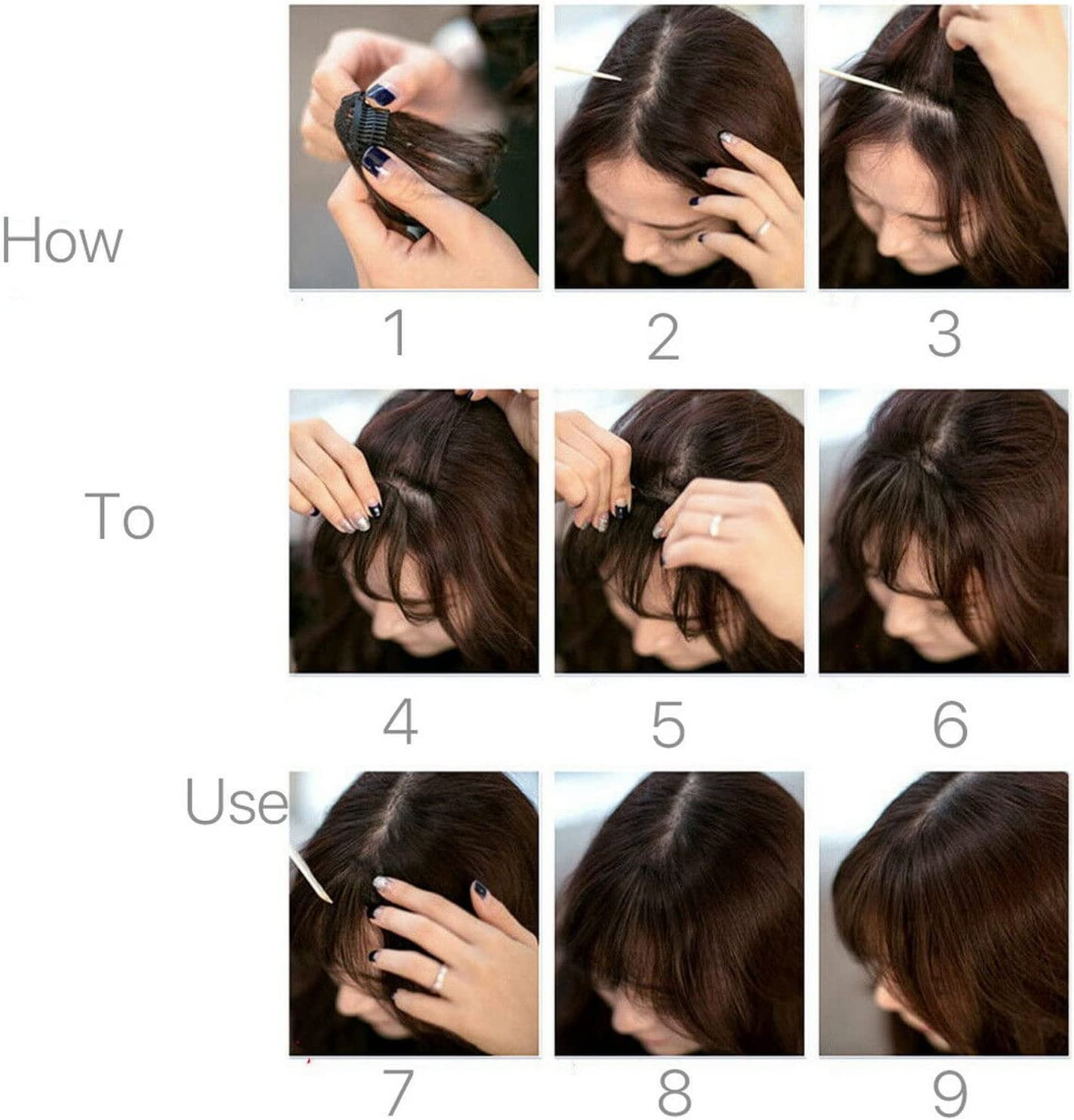 Women Thin Neat Air Bangs Hair Extensions Clip in on Fringe Front Hairpiece Front Neat Bang Fringe One Piece Striaght Hairpiece Accessories (Black) image number 2