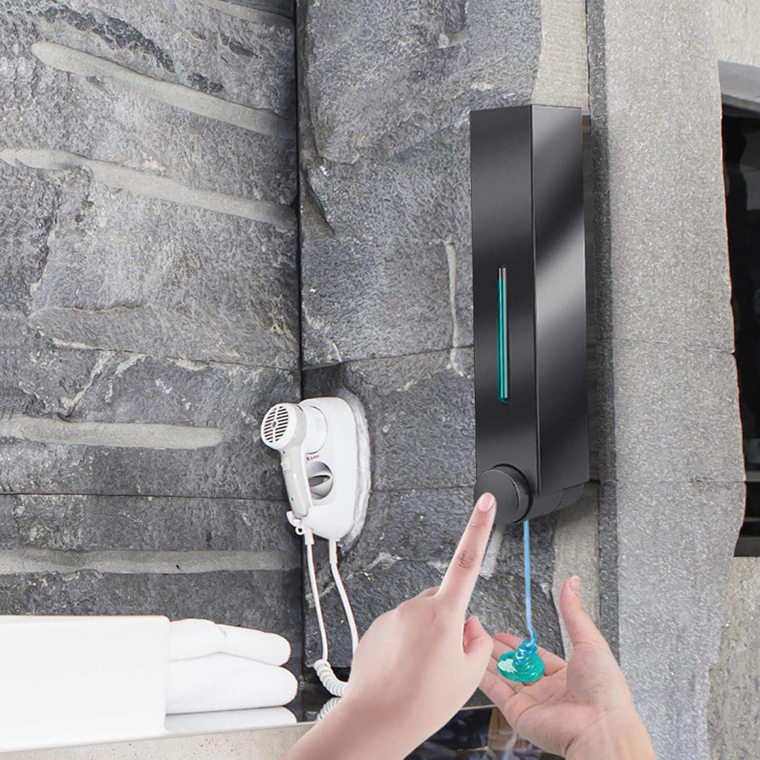 Wall Mounted Soap Dispenser Shower Lotion Shampoo Gel Bottle Single Black image number 6