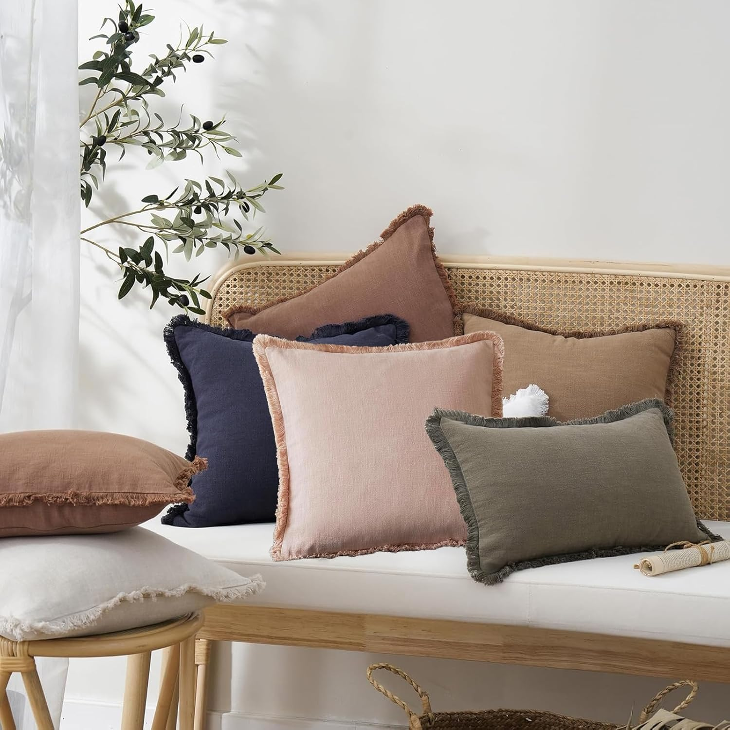 Cushion Covers 18X18 Inch - Set of 2 Decorative Fringe Throw Pillow Covers, Soft Boho Farmhouse Cushion Covers with Tassels for Sofa, Bed, Living Room Home Decor (Navy)