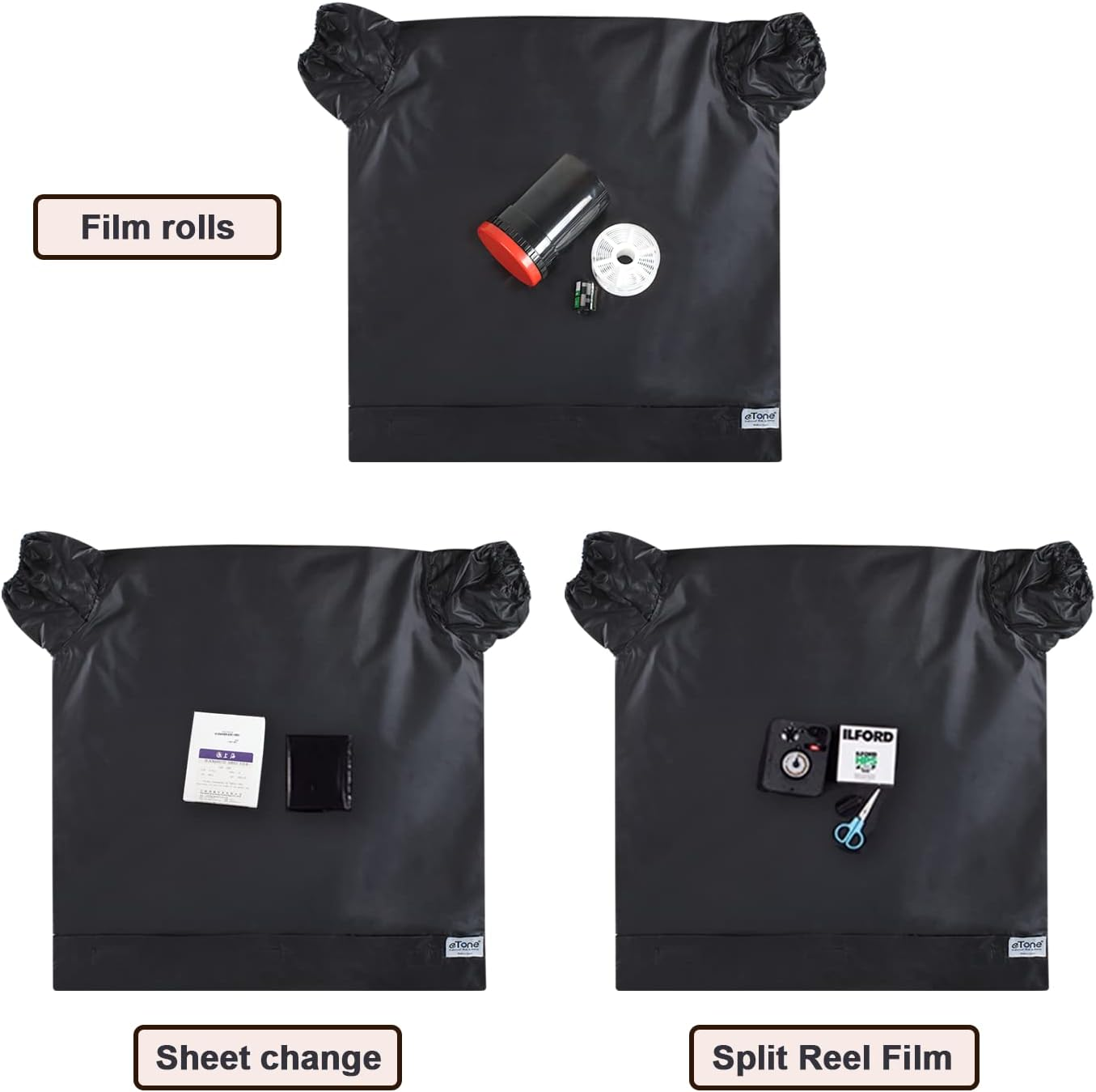Darkroom Equipment Etone Film Changing Bag Camera Dedicated Film Developing Darkroom Zipper Bag Double Layer Load Photography 22X22.8'' Photography Accessories (M) image number 3
