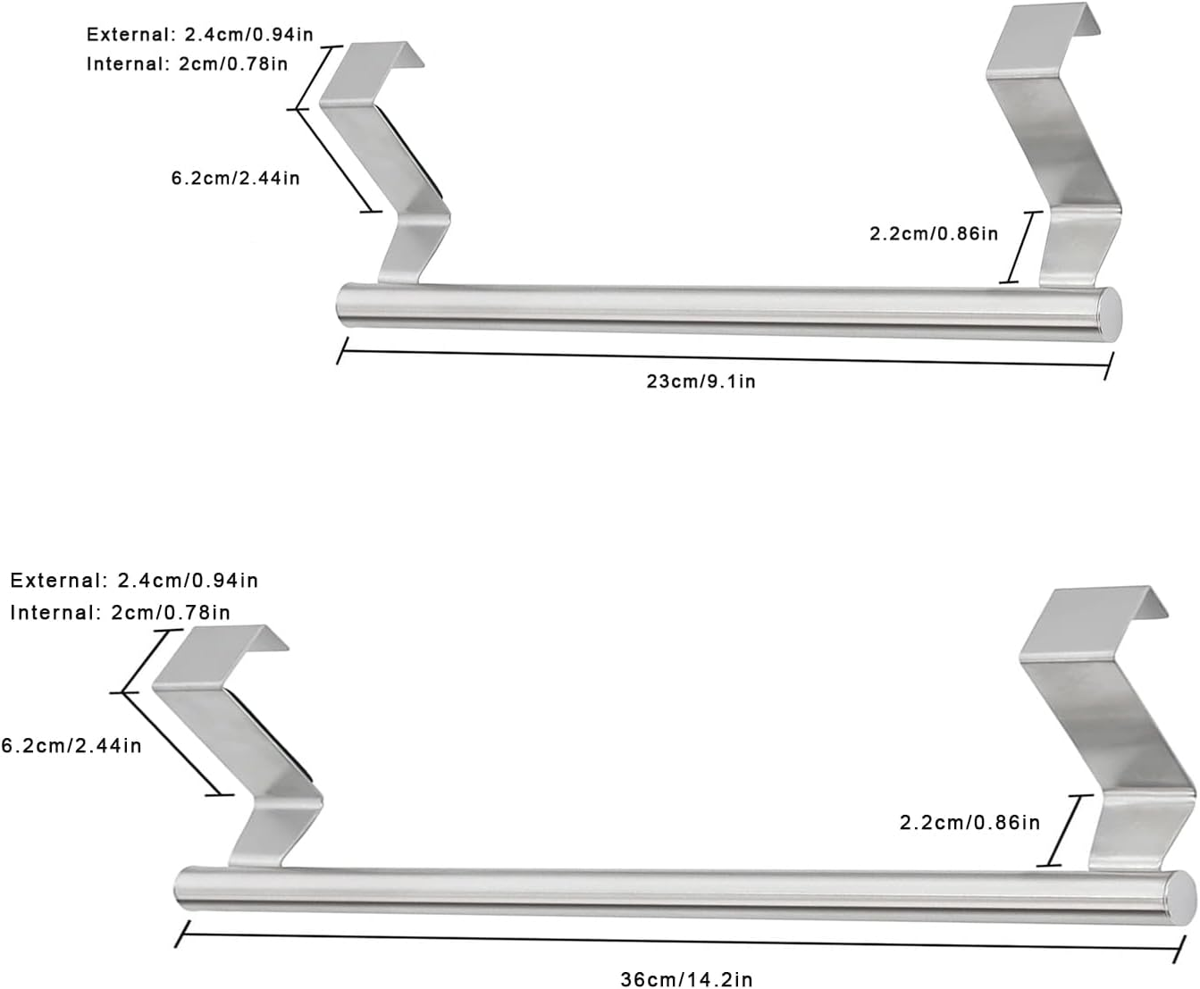 Over Door Towel Rack for Cabinet, 36Cm Dish Towel Holder Kitchen Towel Bar for Tea Towels，Over the Door Hand Towel Hanger for Kitchen Bathroom Cupboard（2 Pack Black） - Silver image number 5