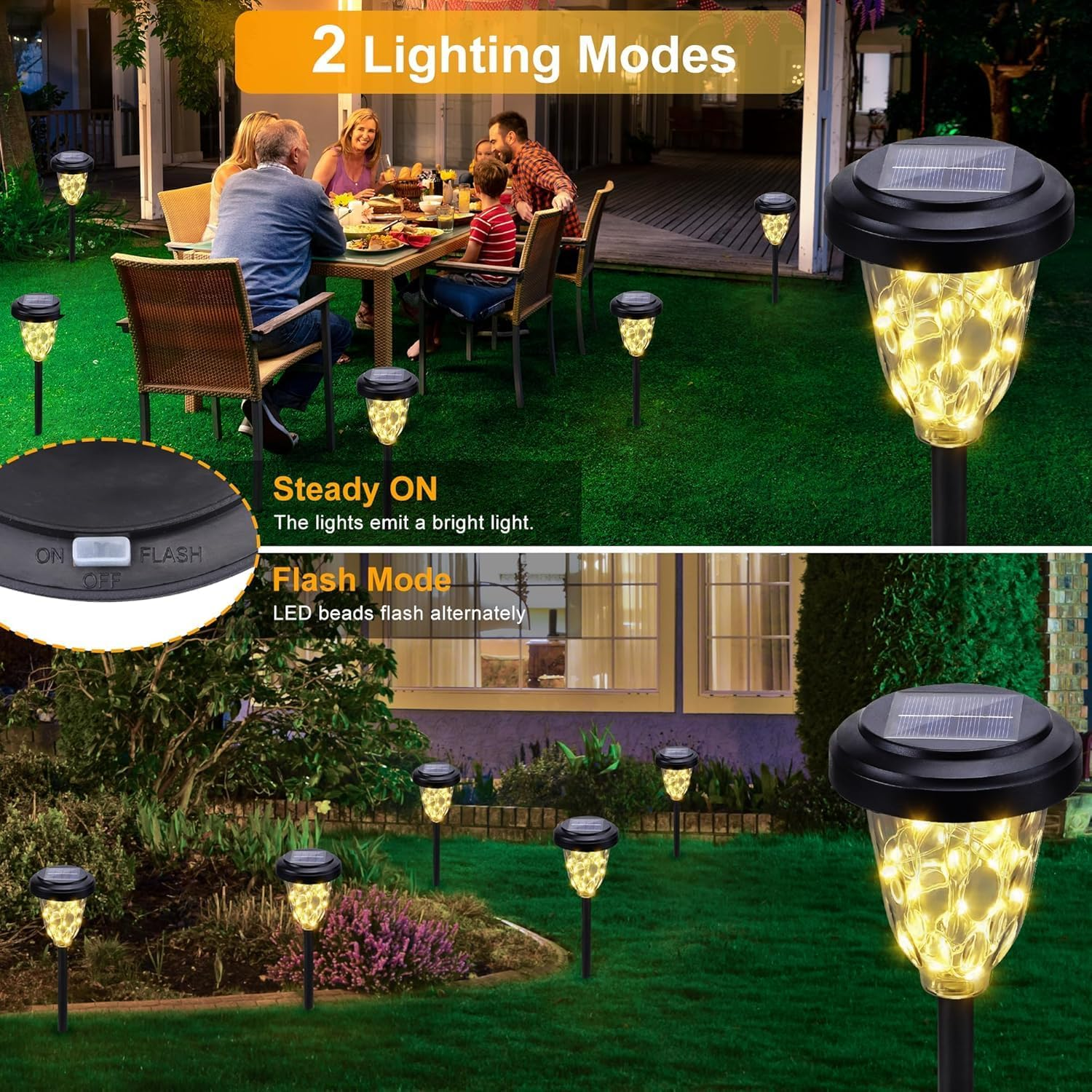 Solar Pathway Lights Outdoor, 6 Pack 30 LED Solar Lights Outdoor Waterproof, Solar Powered Landscape Lights with 2 Modes for Garden Yard Path Walkway Driveway Patio outside Decoration - Warm White