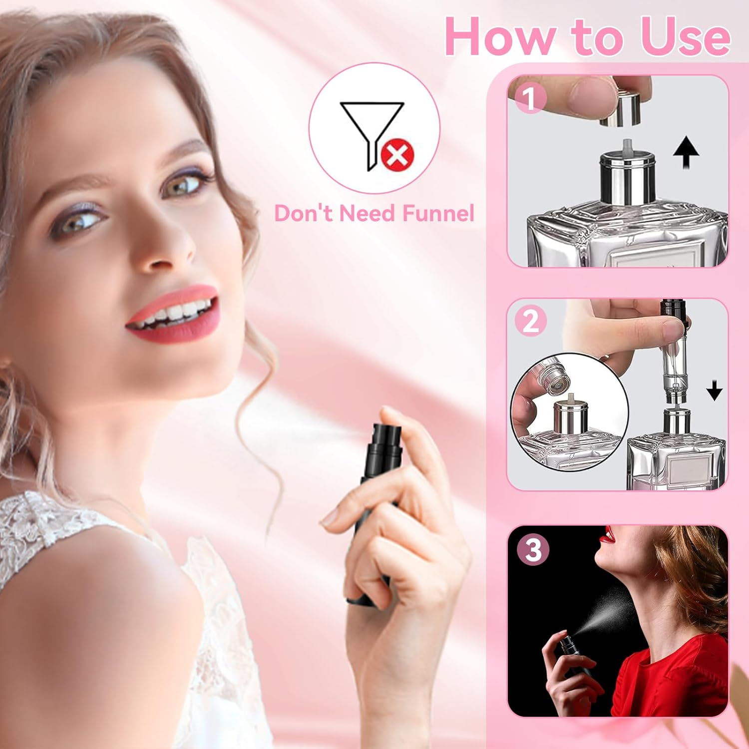 2 PCS Bottom Filling Perfume Subpackage Bottles, 5ML Refillable Spray Bottle, Leakproof Portable Mini Travel Perfume Atomizer with Fine Mist Pump, High-Quality Perfume Mist Dispenser (Black) image number 3