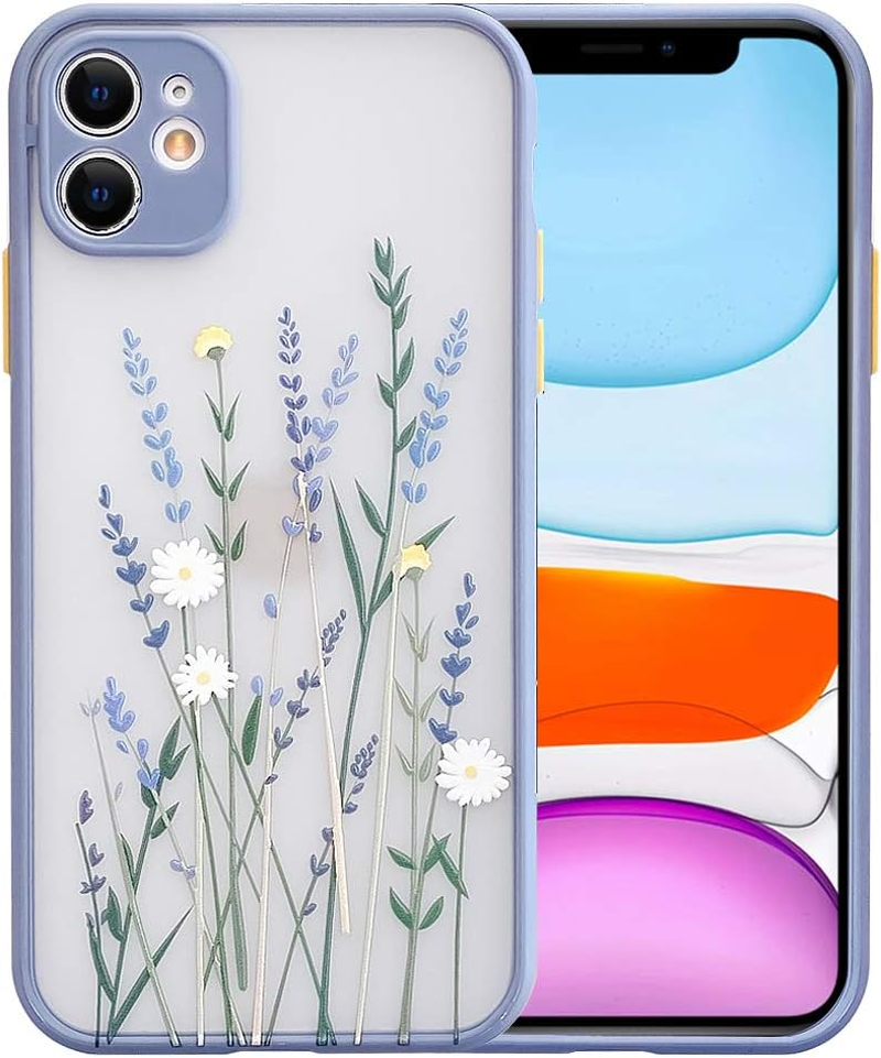 Ownest Compatible for Iphone 11 Case for Flower Clear Frosted PC Back Floral Girls Woman and Soft TPU Protective Silicone Slim Case for Iphone 11-Purple