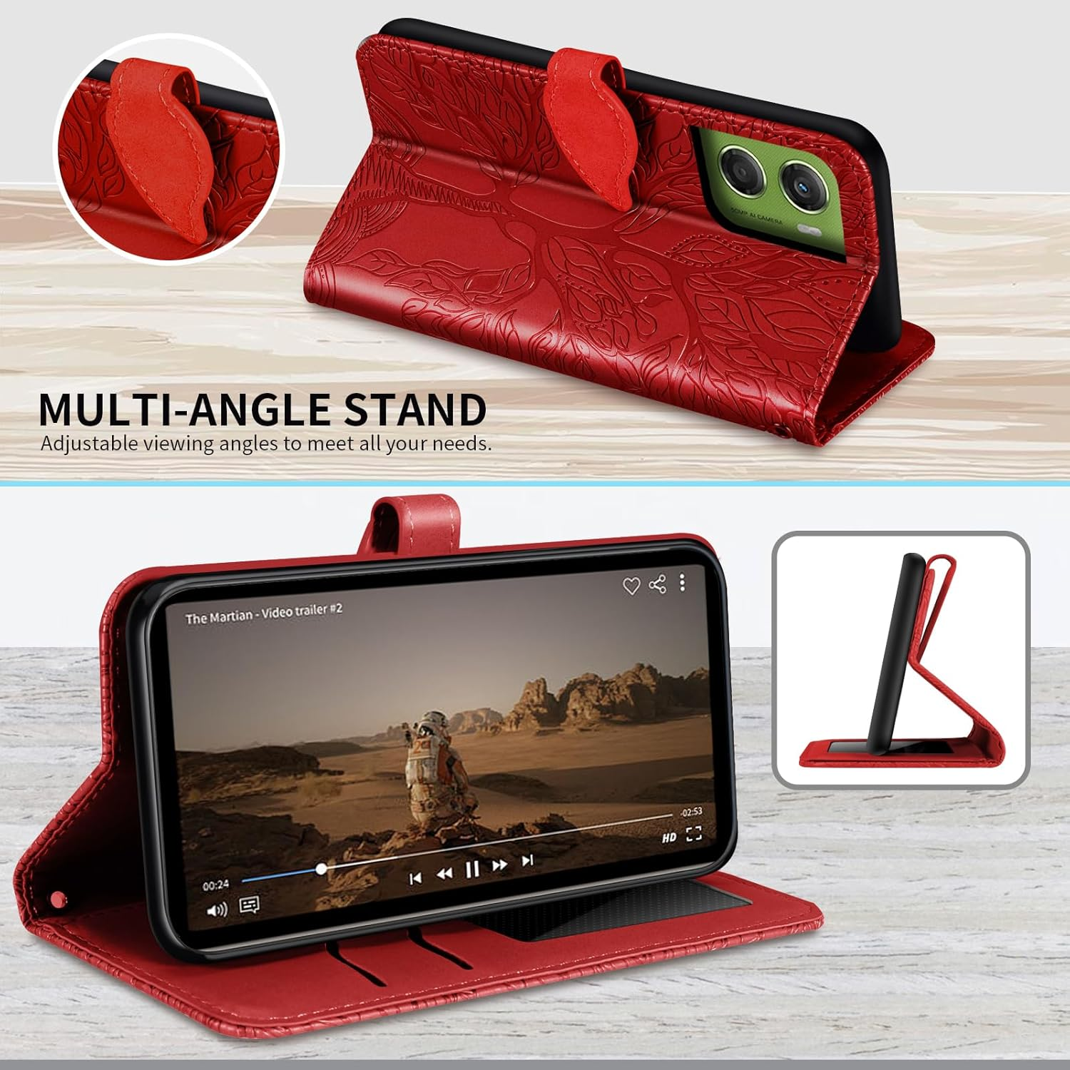 CXTCASE Case for Motorola Moto G06 PU Leather Folio Flip Cover with Card Slots, Magnetic Wallet Phone Case for Motorola Moto G06 - Red - Blue image number 5