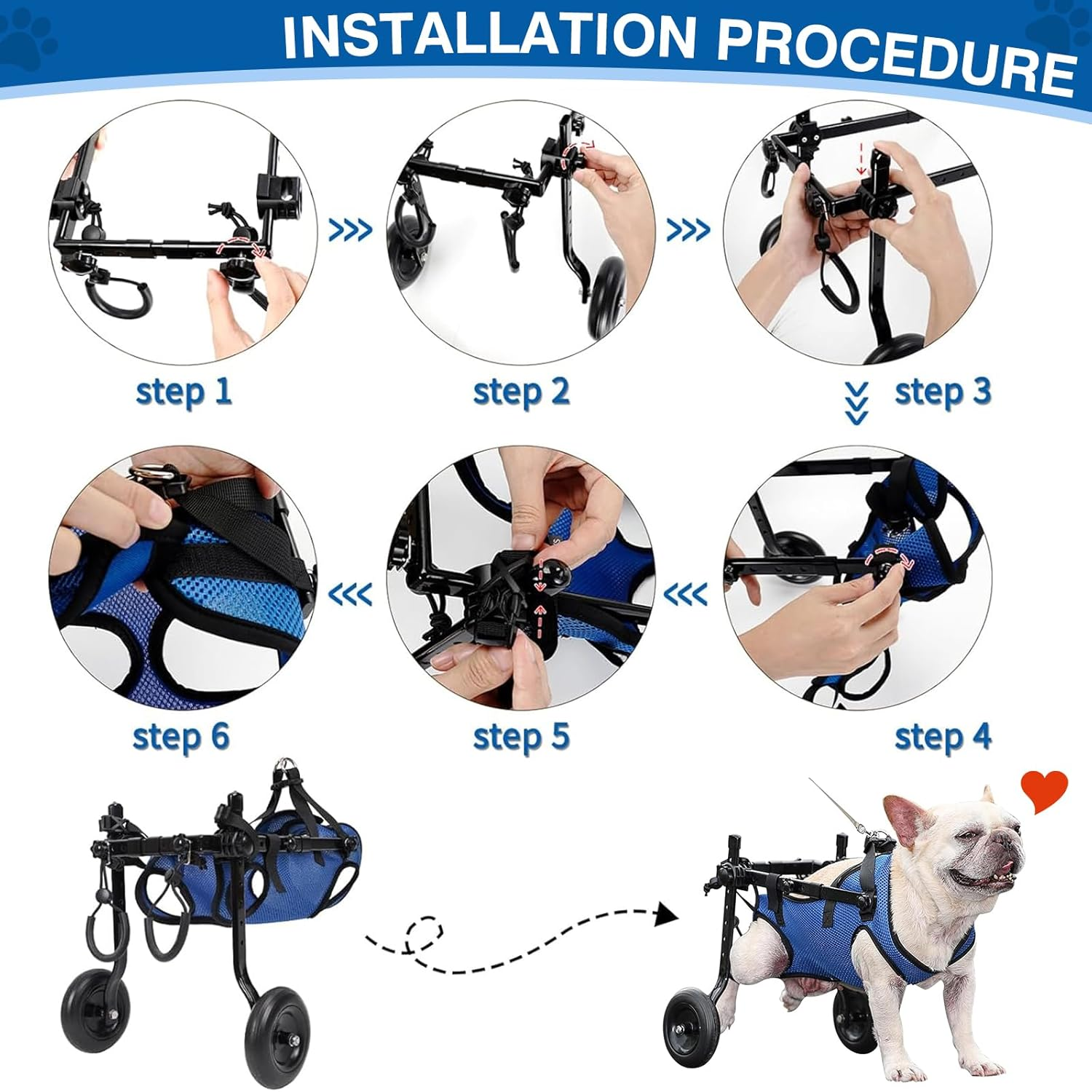 LIODUX Adjustable Dog Wheelchair with 2 Wheels, Wheelchair Small Dogs for Back Legs, Dog Leg Brace and Hip Support for Disabled or Injured Small Dogs, Pet Wheelchairs for Small Dogs Cats Pets (M) image number 2