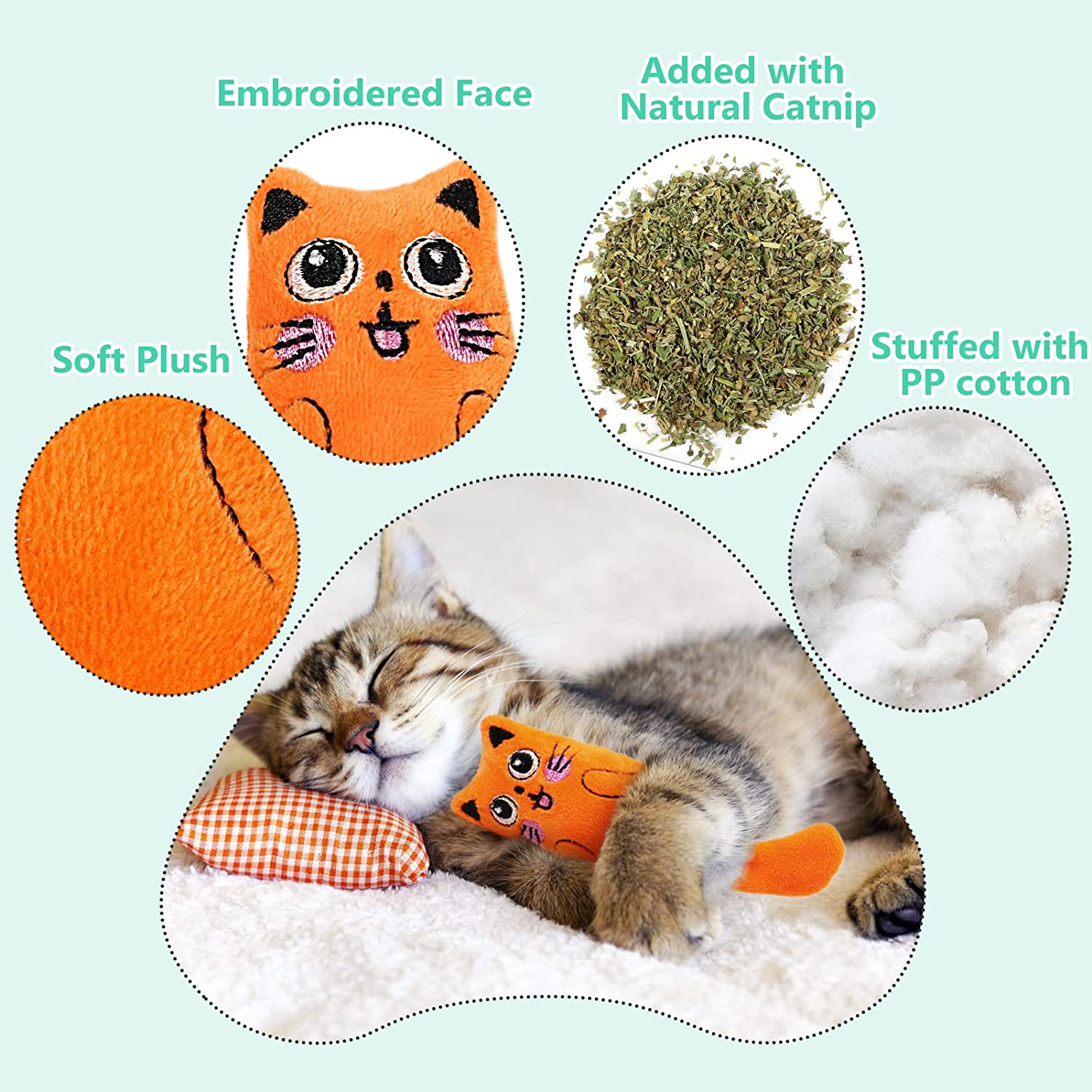 SCHITEC Catnip Toys, [4 PCS] Soft Plush Cat Nip Chew Toy for Indoor Cats, Interactive Kitten Pillow Kitty Teething Toy image number 1