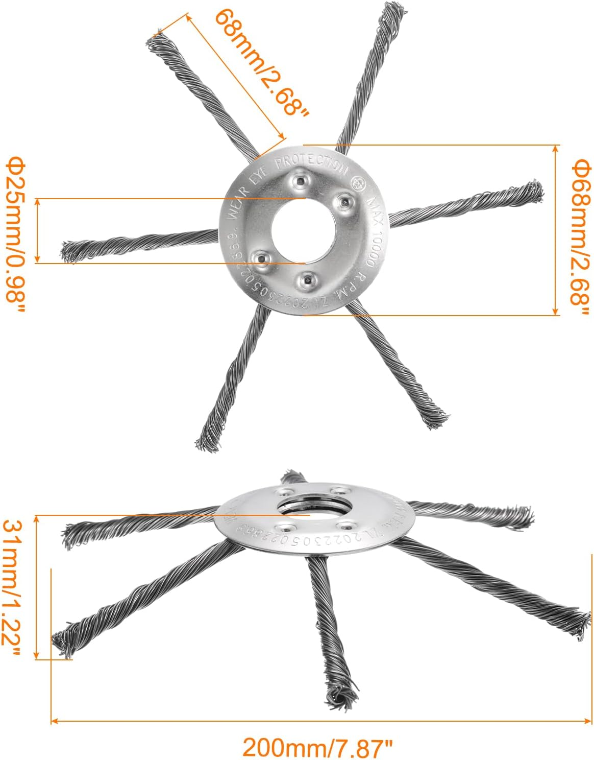 Steel Wire Brush Cutter Trimmer Head, 8Inch Unbreakable Wired Trimmer Blade for Lawn Mower Tray - 6 Blade image number 1