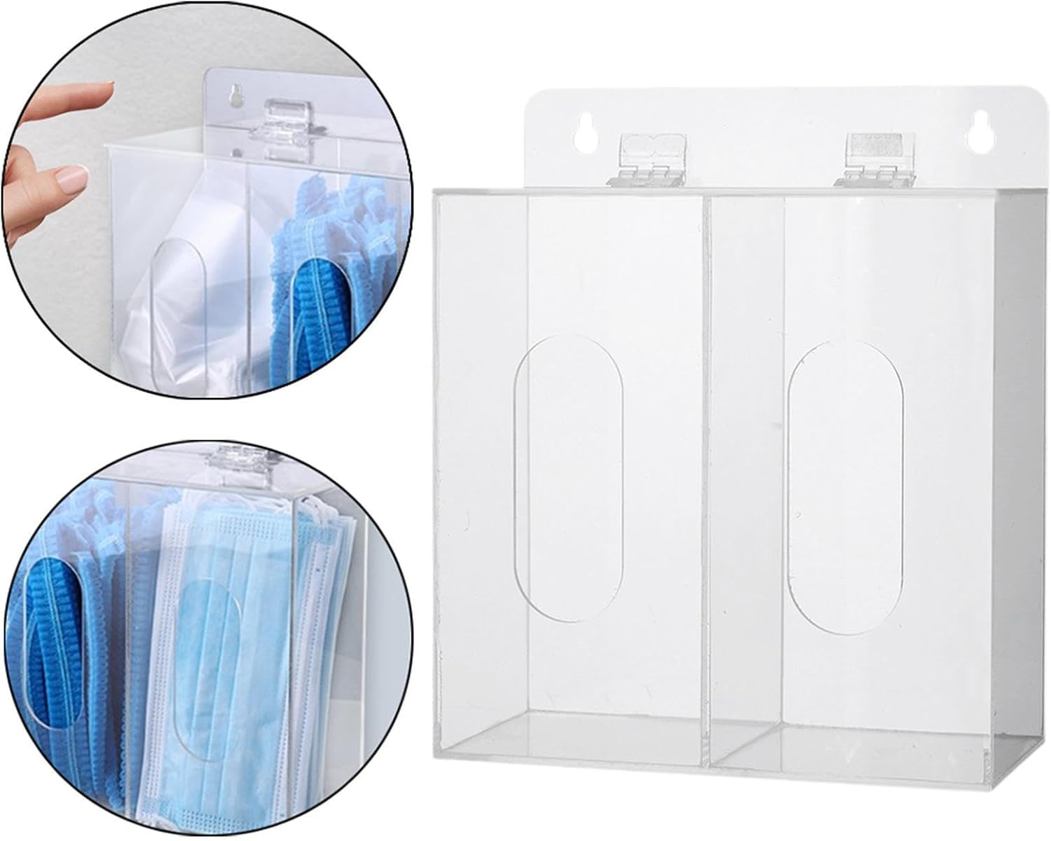 Acrylic Gloves Dispenser Holder Clear Storage Container with Lid Wall Mount Box for Shoe Cover Beard Covers Gloves Lab, 2 Grids image number 6
