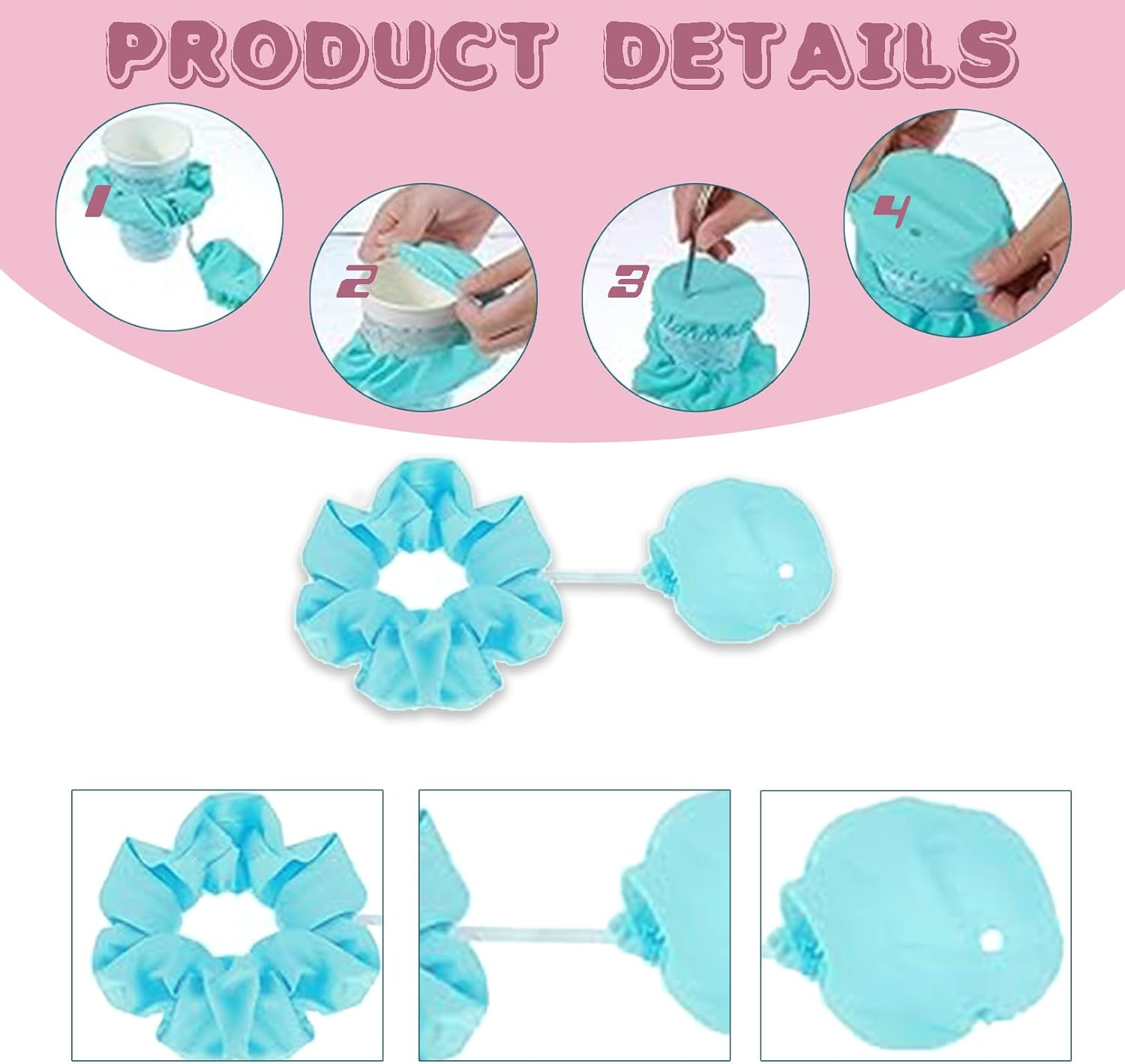 Pack of 4 Ko Drop Protection Bracelet, Drink Protection Lid, Cap Scrunchie Hair Band, Drink Cover, Hair Scrunchie, Reusable Drink Lid, Night Cap, Ideal for Bars and Parties image number 6