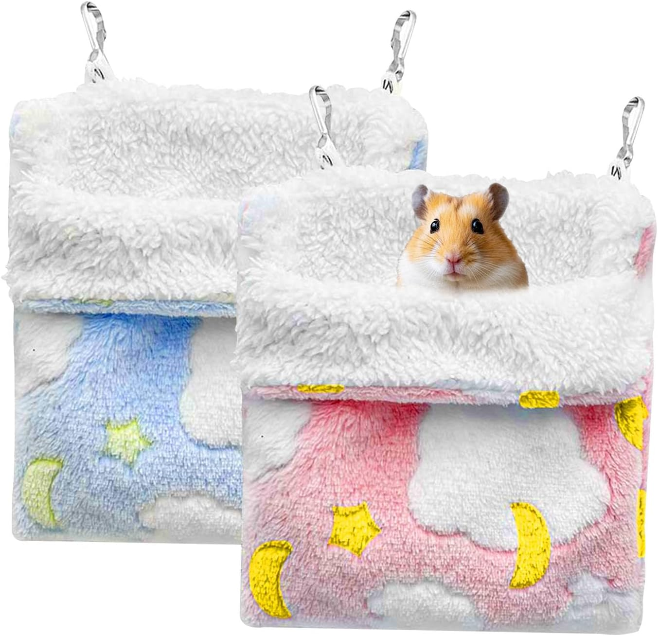2 PCS Plush Rat Hammock, Warm Guinea Pig Hammock, Rat Hammocks for Cage, Hanging Hamster Hammock, Ferret Hammock Portable, Small Animals Cozy Sleeping Playing Hideaway (Pink,Blue) image number 4