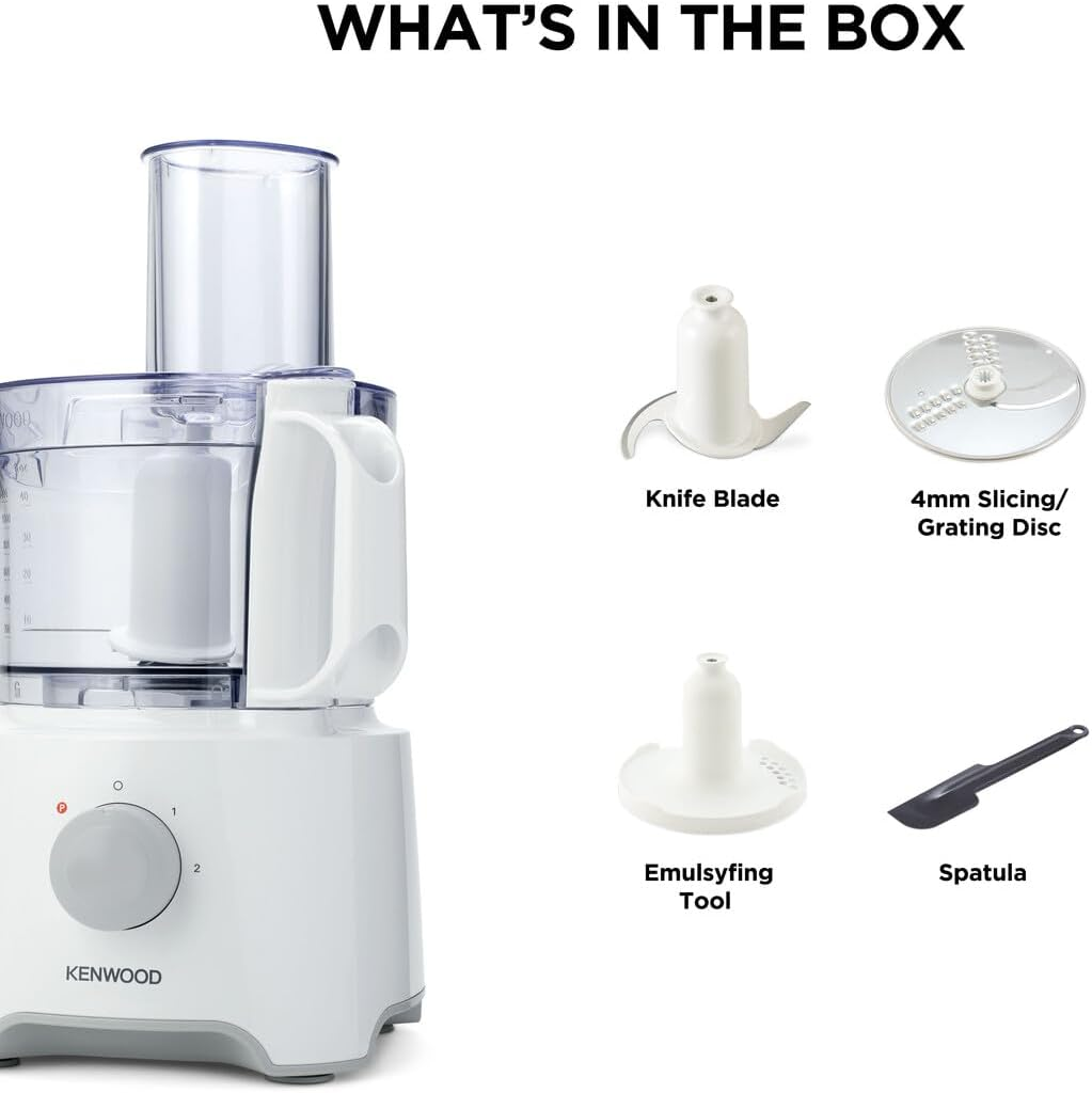 Kenwood Multipro Compact 800W Food Processor FDP300WH, White, Food Processor, 2.1L Bowl, 1.2 L Blender, Emulsifying, Knife Blade, Reversible Slicing and Grating Discs image number 6