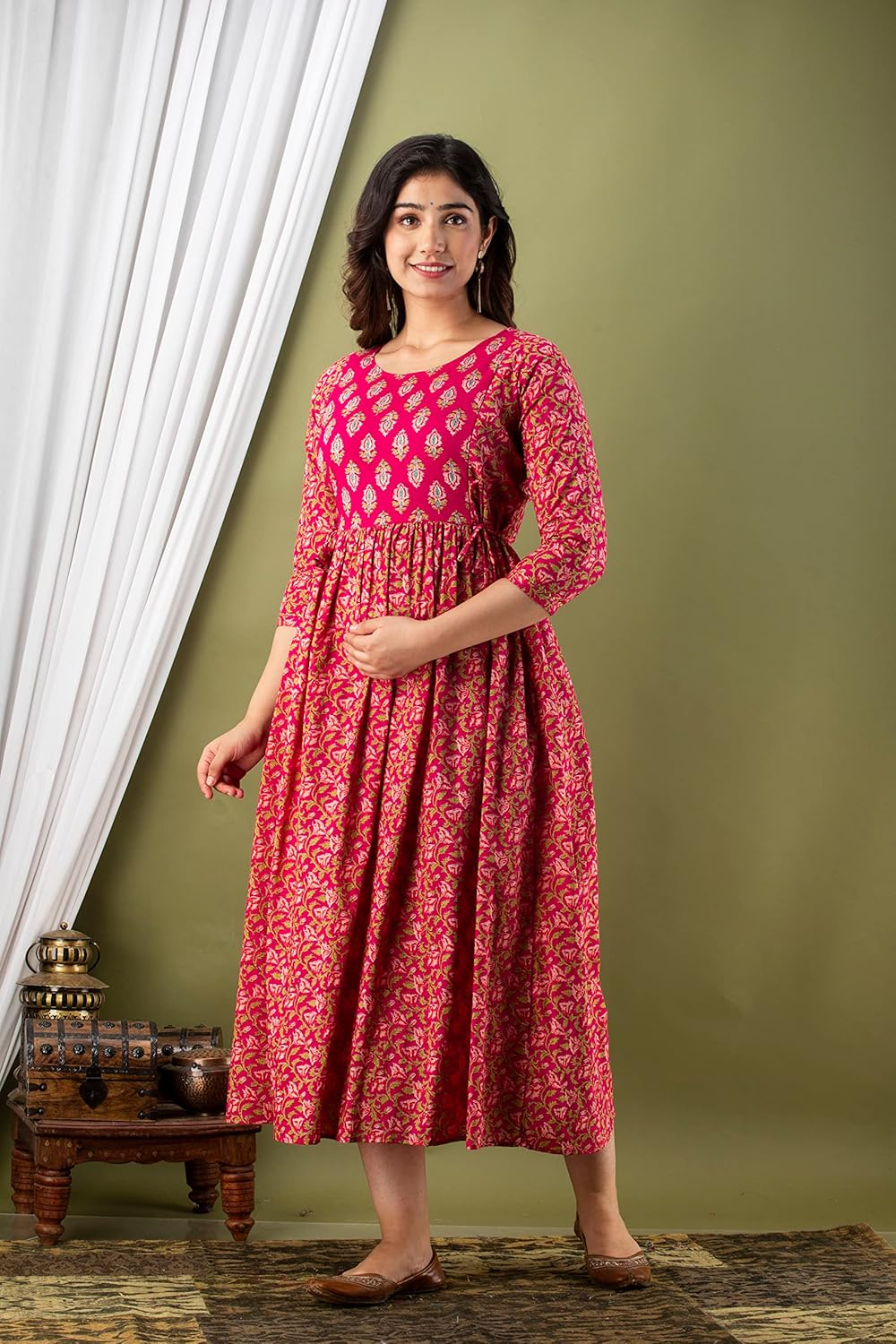 Aizza Trends Women'S Maternity Gown |Feeding Gown Kurta | Baby Shower Dress | Feeding Dress-Pink-3 image number 6