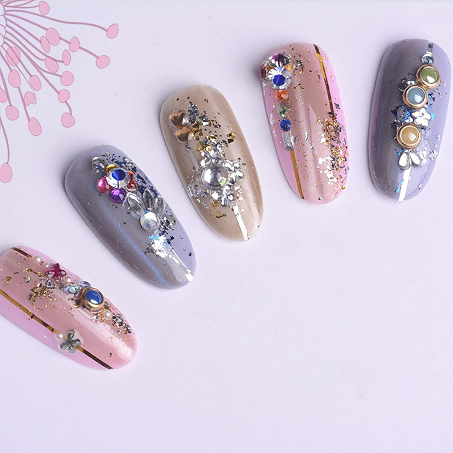 2 Boxes Nail Art Rhinestones Disc Color Diamonds Nail Decoration Super Flash DIY Half round Pearl Diamonds image number 2