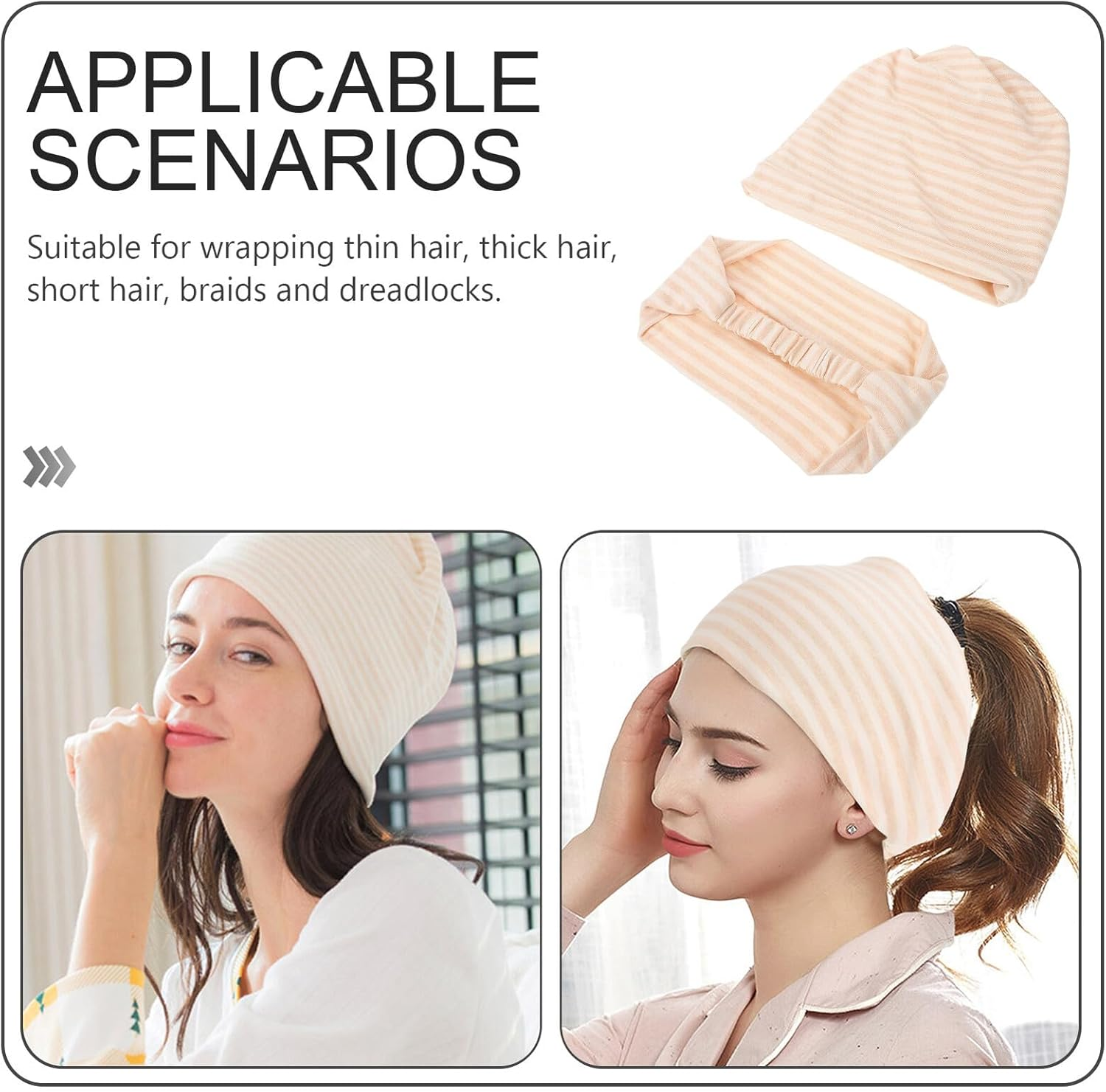 2 Pcs Windproof Maternity Confinement Hat and Scarf Comfortable Soft Covers for Postpartum Mothers Warm Flexible Striped Dome Caps for Night Sleep image number 4