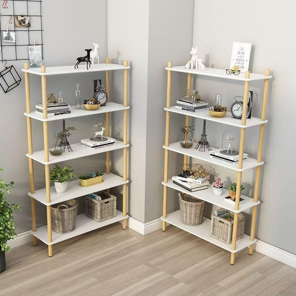Hbluefat 5-Tier Bookshelf, Floor Standing Display Solid Wooden Bookcase, Modern Simple Open Multifunctional Storage Shelving for Living Room Home Office (White) image number 6