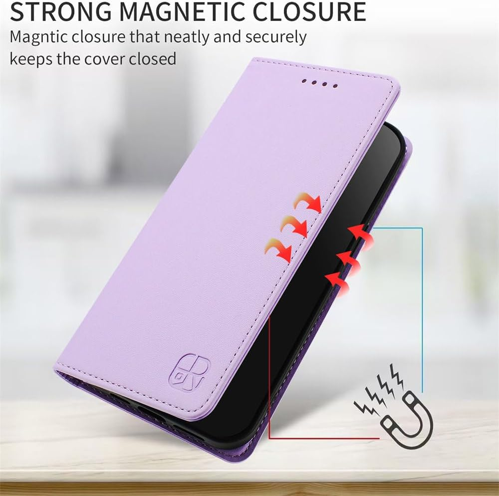 MOJIA Motorola Moto G24 / G04S / G04 / E14 Case, Drop and Scratch Resistant Premium PU Leather Folio Wallet Phone Case [Magnetic Closure]. Light Purple image number 4