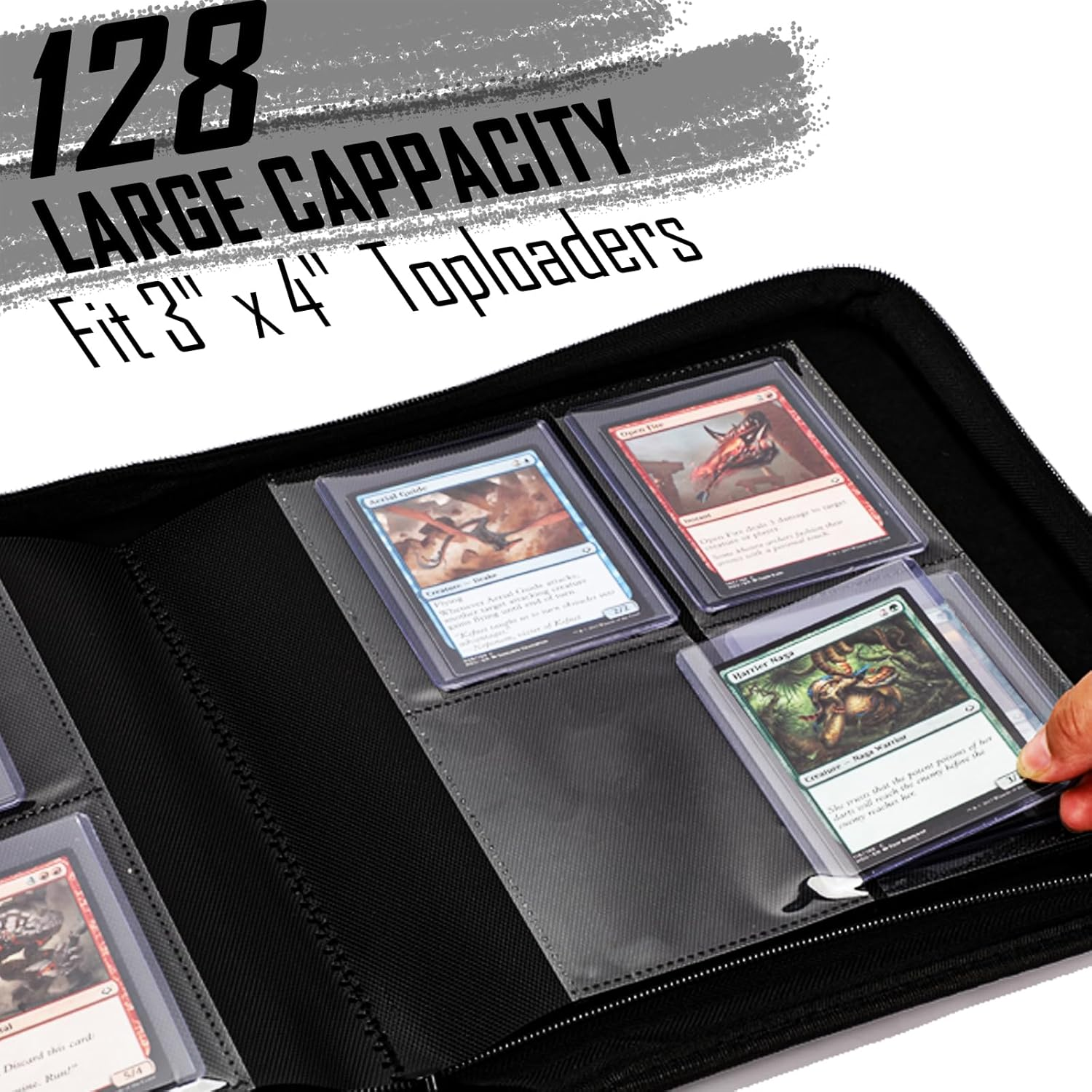 Toploads Binder, Holds 128 Toploads - 4-Pocket Top Load Binder for 3" X 4" Rigid Card Holders for Trading Cards TCG MTG or Sports Cards-Lb-Black