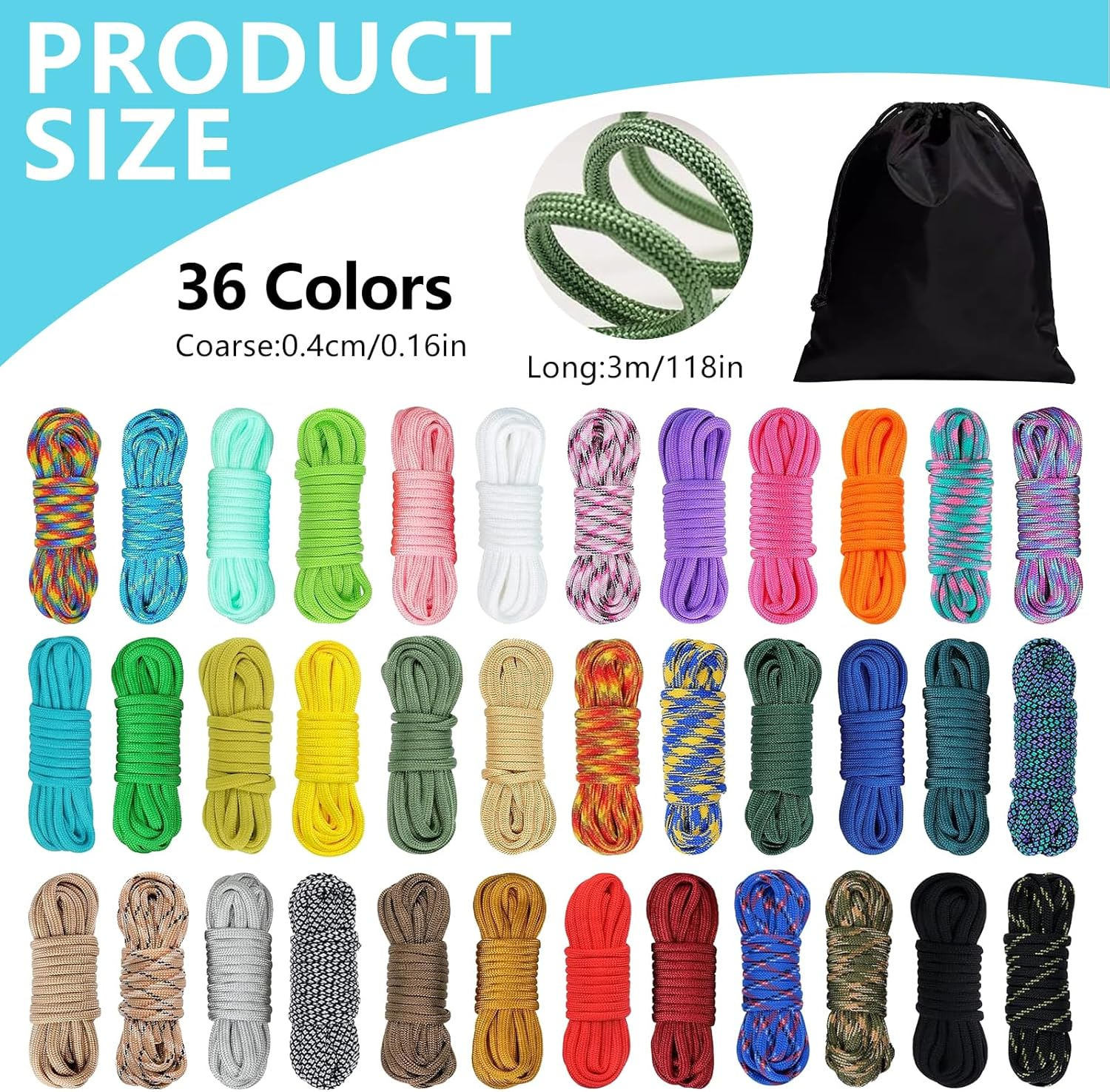 Satiskid Paracord Bracelet Set, 24 Pieces Paracord 550 Rope 4 Mm Cord 10 Feet Nylon Cords Survival Ropes for Outdoor Sports DIY Bracelets Key Chain Dog Collar - Multicolor-24 image number 1