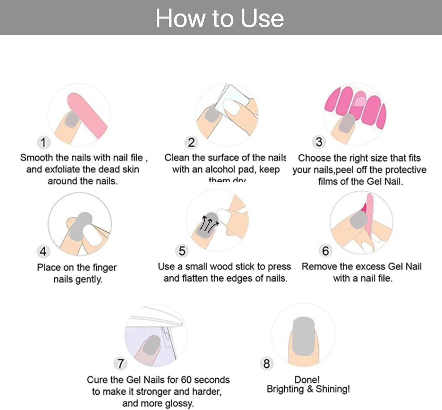 Wowled 22 Pcs Semi Cured Gel Nail Strips, Soft Self-Adhesive Full Gel Nail Wraps, UV Lamp Cured Nail Art Manicure Tool (White French) image number 3