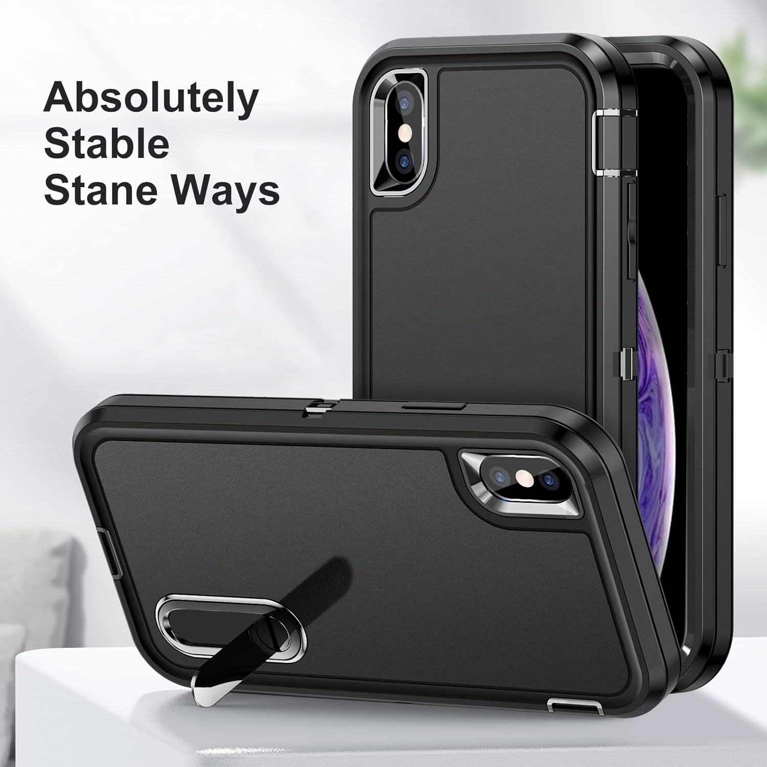 Shockproof Case for Iphone X Case with Kickstand,Military Grade Drop Protective,Heavy Duty Hard Back 3-Layer Protective Phone Cover for Iphone X (Black) image number 4