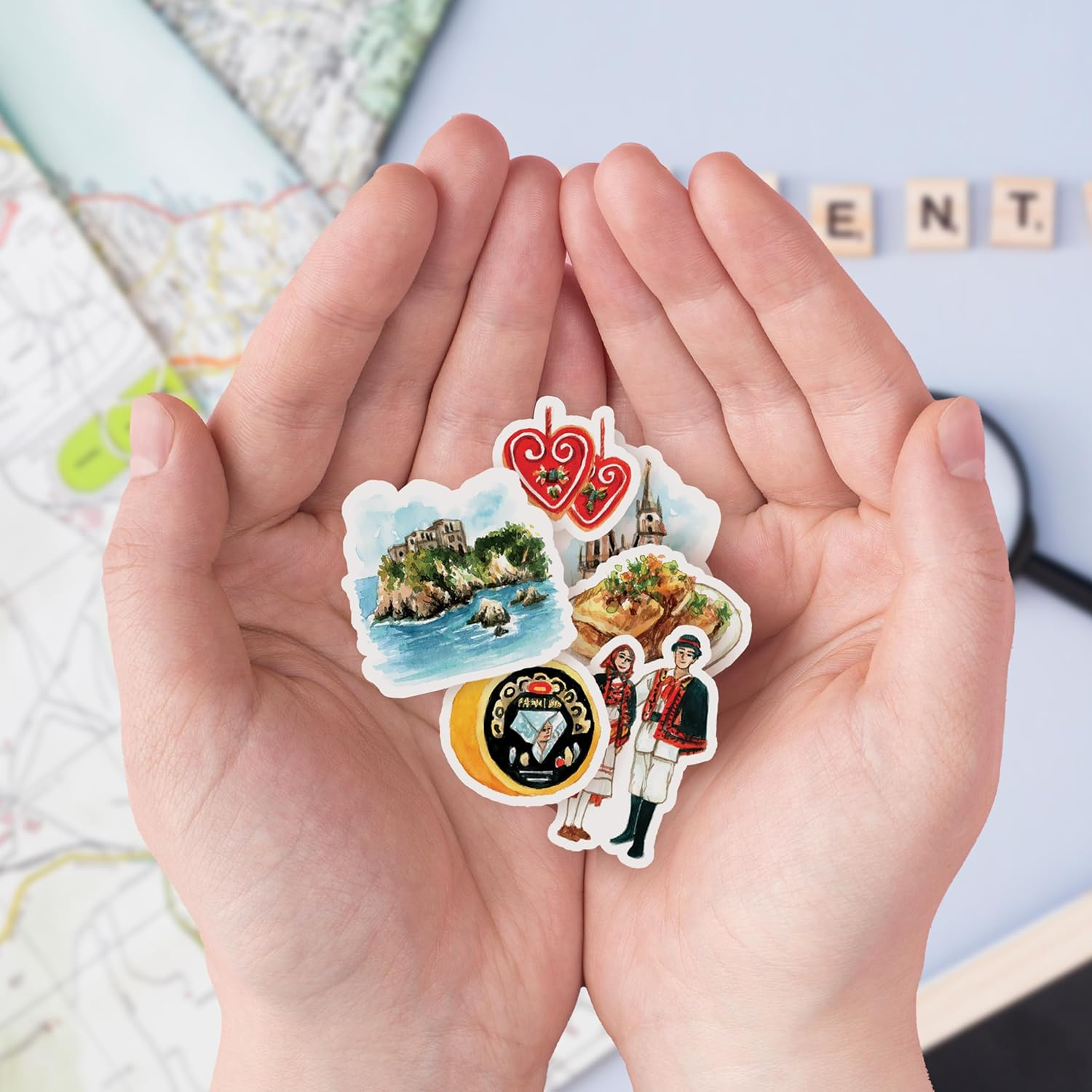 Navy Peony Captivating Croatia Travel Stickers (31 Pieces) - Watercolor, Croatian Vacation Decals for Journals, Scrapbooks, Water Bottles, Suitcase image number 2