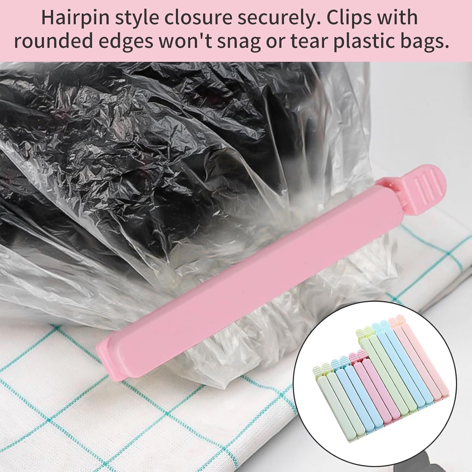 Yizene 12PCS Reusable Freezer Clips for Food Bags,Kitchen Food Storage Clips to Keep Food Fresh, Long Plastic Food Sealing Clips for Sealing Snacks Coffee Food, Sandwich-12/15.5Cm(Blue/Green/Pink)