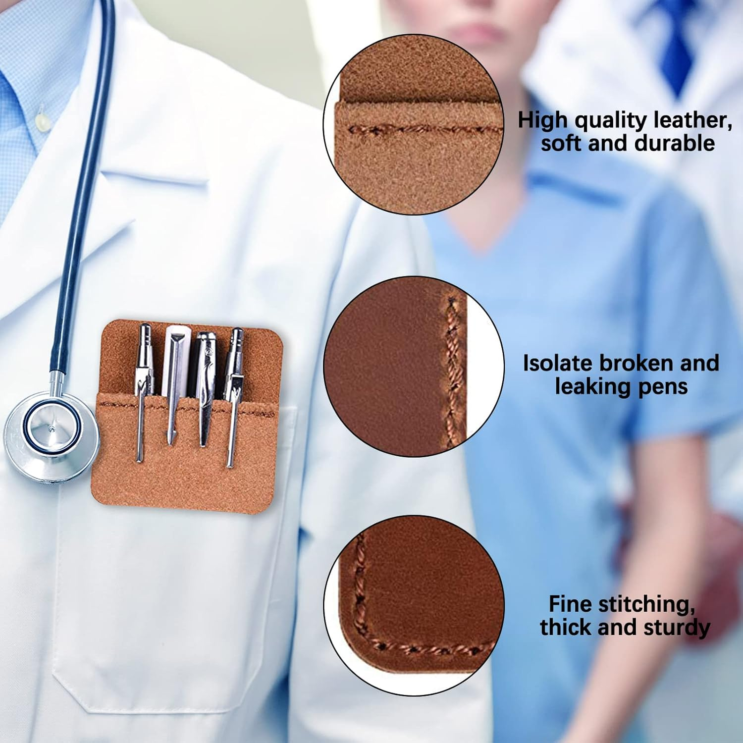 4 Packs Pocket Protector, FHDUSRYO Multi-Purpose Leather Pen Pouch Holder Organizer, Pens Pocket Protector for Pens Pointers Pencils Ruler