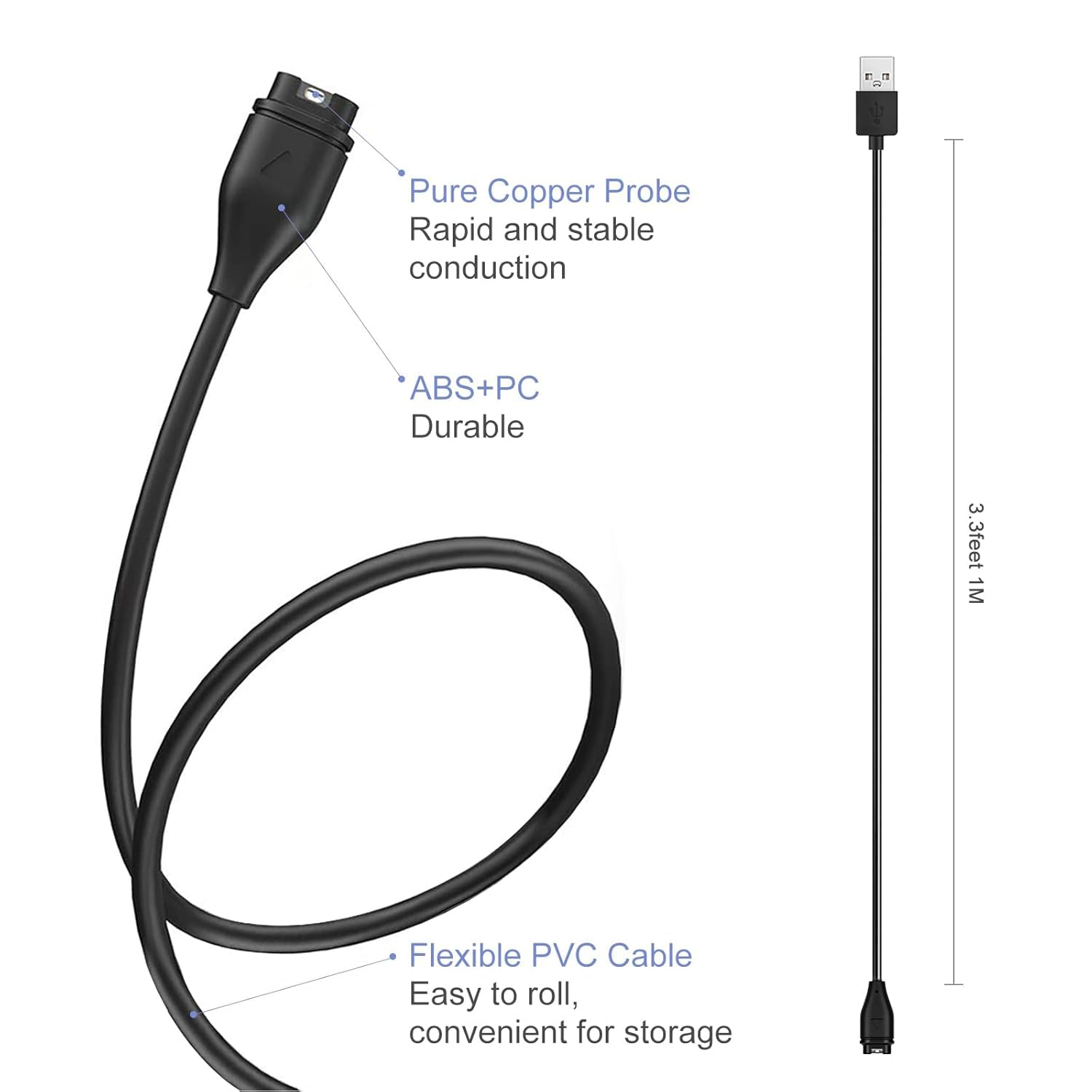 [1+1 Pack] T Tersely 1M Charging Cable with 1 Pack Type C Charger Adapter for Garmin Vivoactive 6 5 4 4S, for Venu 3 3S Sq 2 2S Bounce Instinct 2X Fenix 8/7/6 S X/Forerunner 255 255S 55 935/Epix