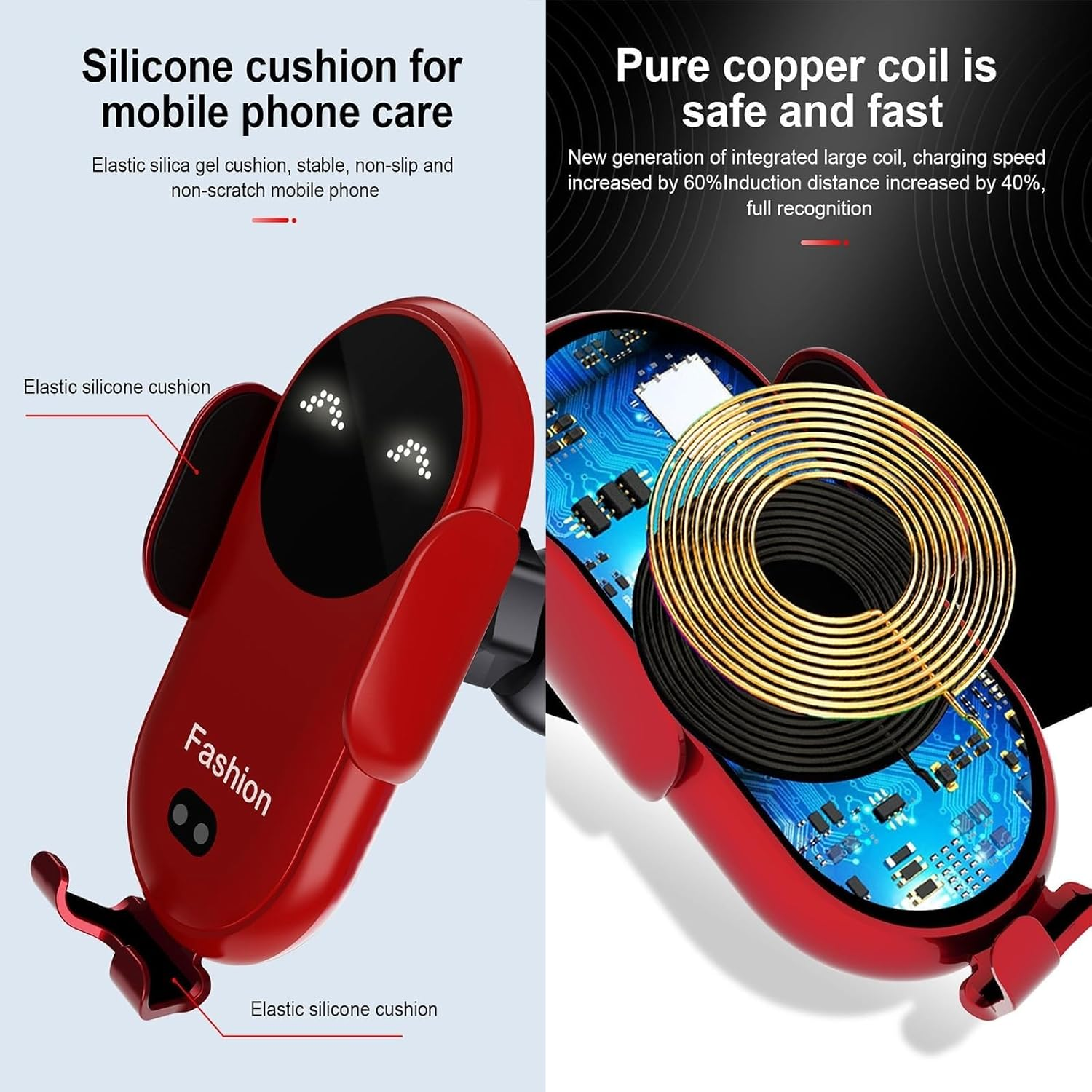 Carroll Fashion Phone Holder, Carollfashion Smart Car Wireless Charger Phone Holder, Carollfashion Cellphone Holder Charger, Smart Wireless Auto-Sensing Car Phone Holder Charger (Color : Blue)