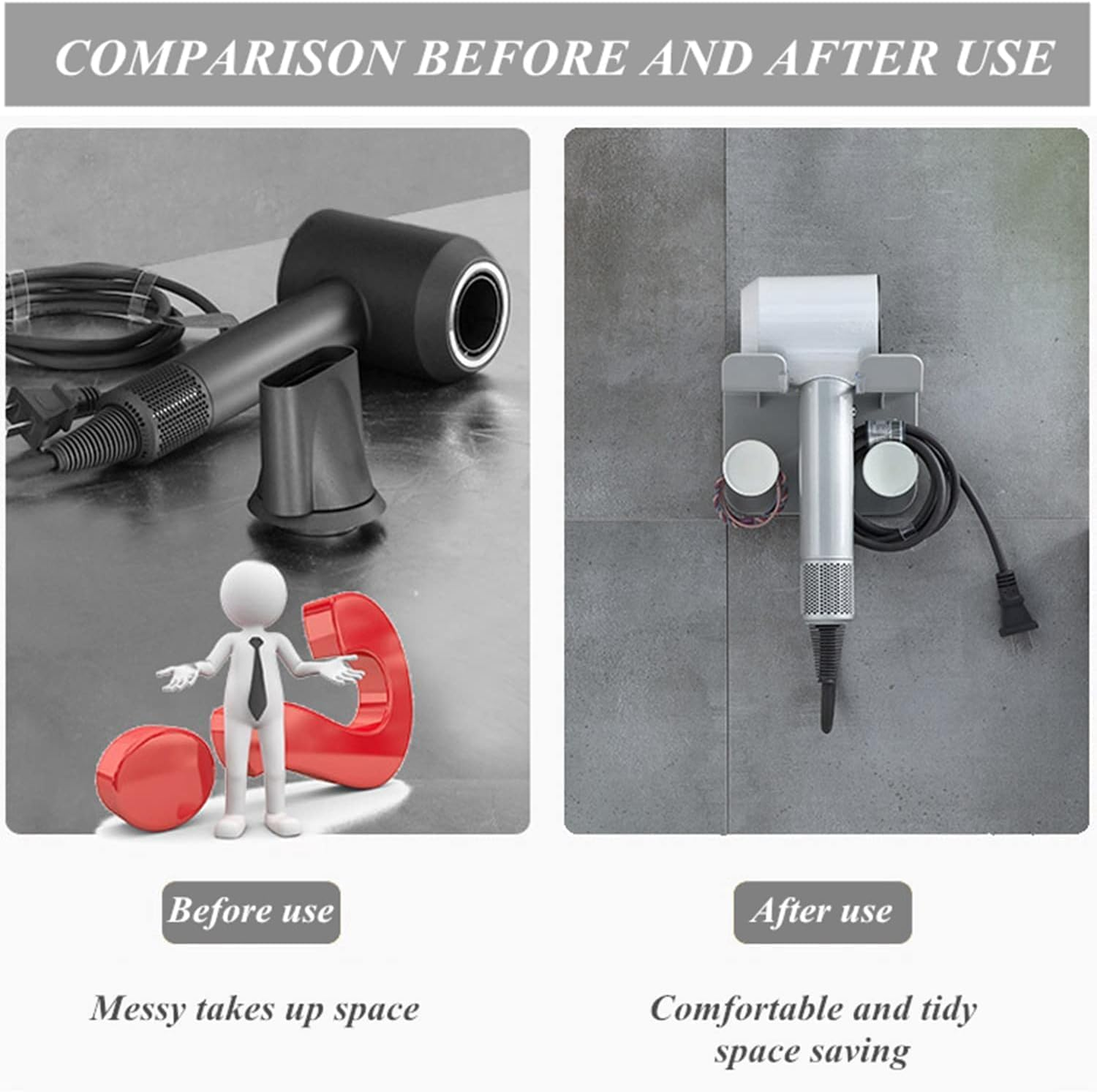 Self Adhesive Blow Dryer Holder with Wire Organizer,1Pc Bathroom Hair Dryer Rack Hair Dryer Holder with Wire Organizer,Hair Dryer Wall Mount Holder Blow Dryer Rack Hair Dryer Rack with Wire Organizer image number 4