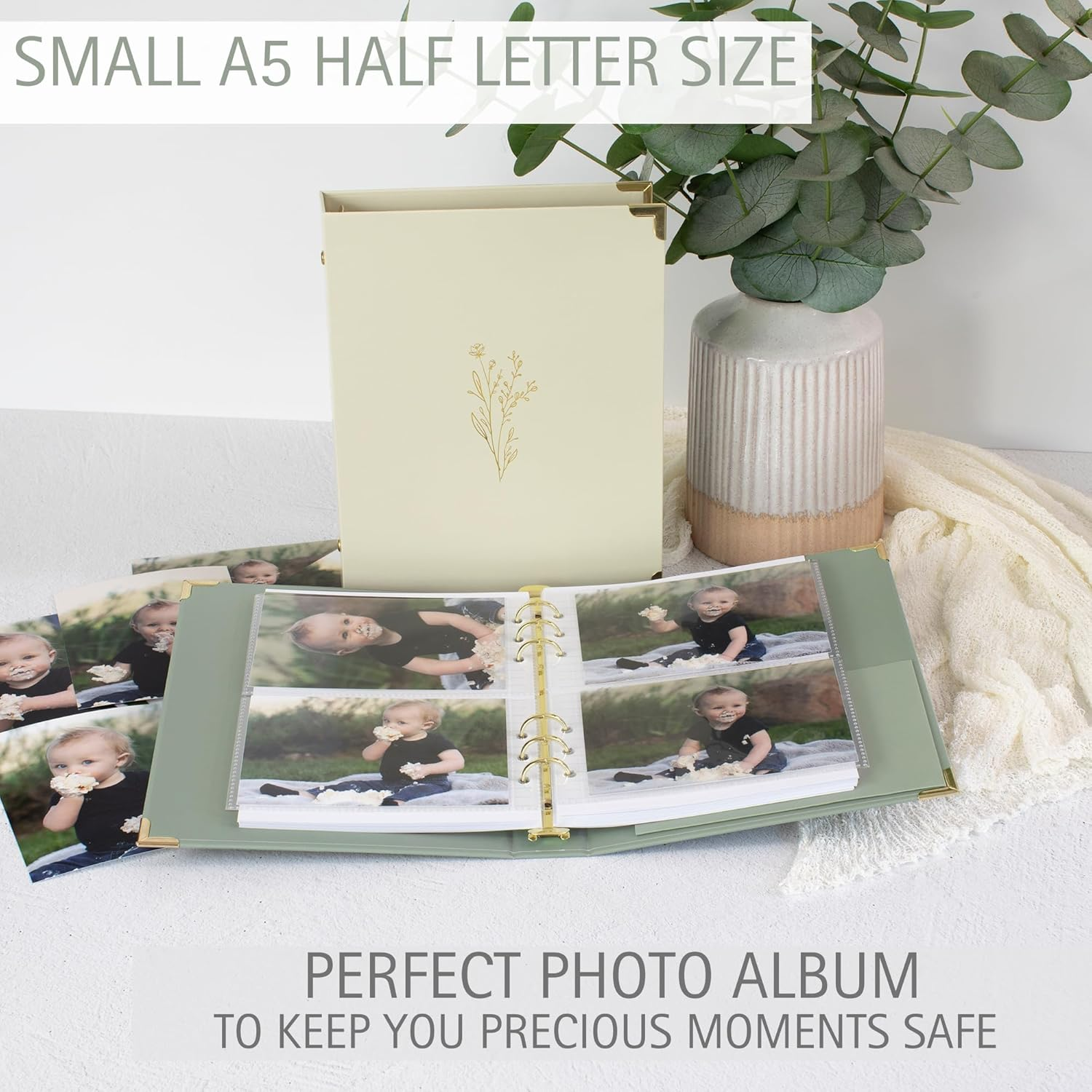 ZICOTO Aesthetic 6 Ring A5 Binder Set of 2 - the Perfect 1 Inch Planner Binder for Journaling or Collections - Refillable Notebook Binder with Pocket, ZIC-RBINDER-BG_23-097B, Beige-Green - Beige-Green image number 4