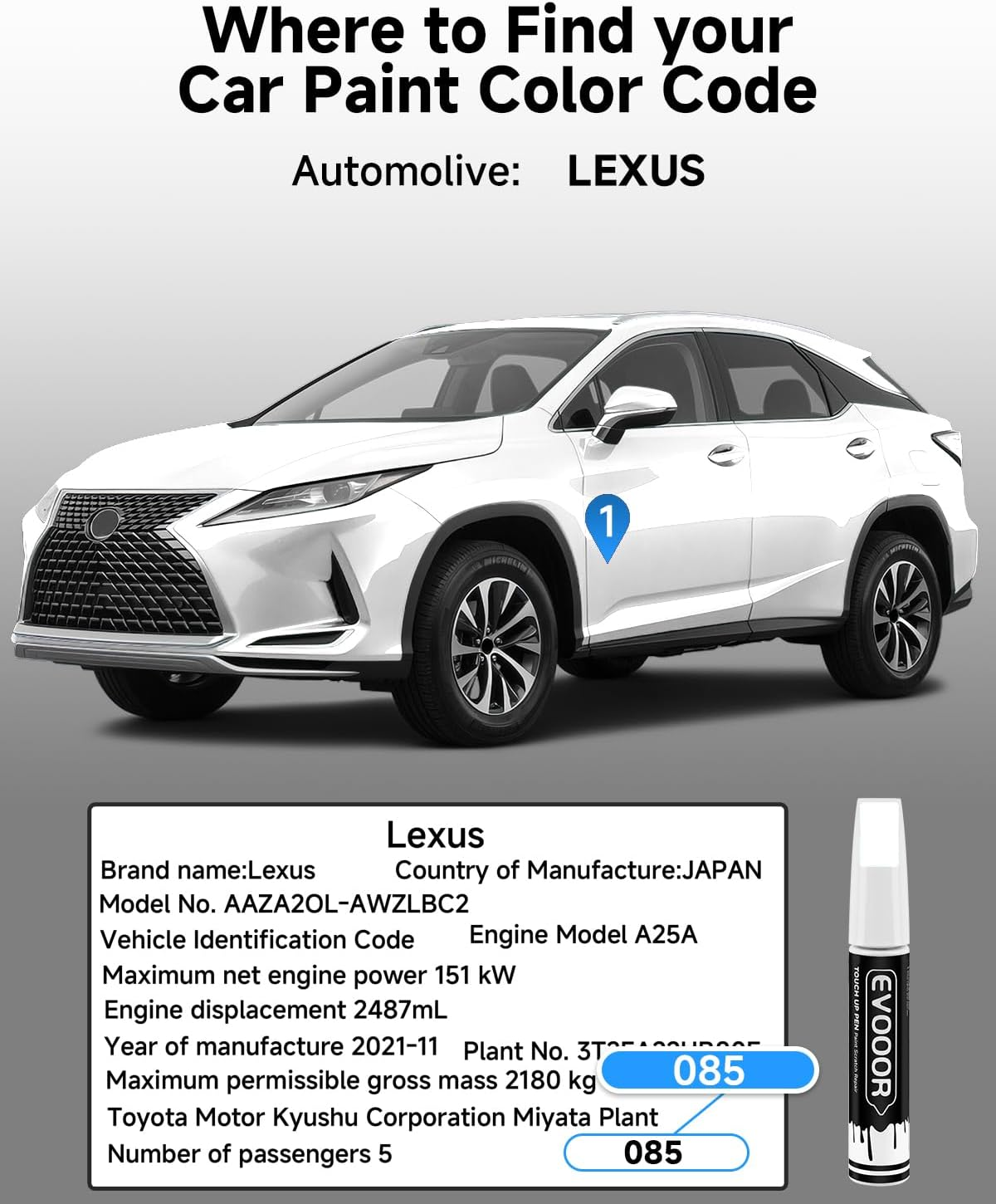 Eminent White Pearl(085) Touch up Paint Compatible with Lexus Exact Match 2 in 1 Touch up Pen for Chips and Nicks Repair with 2Pcs Disposable Ultra-Fine Applicator image number 6